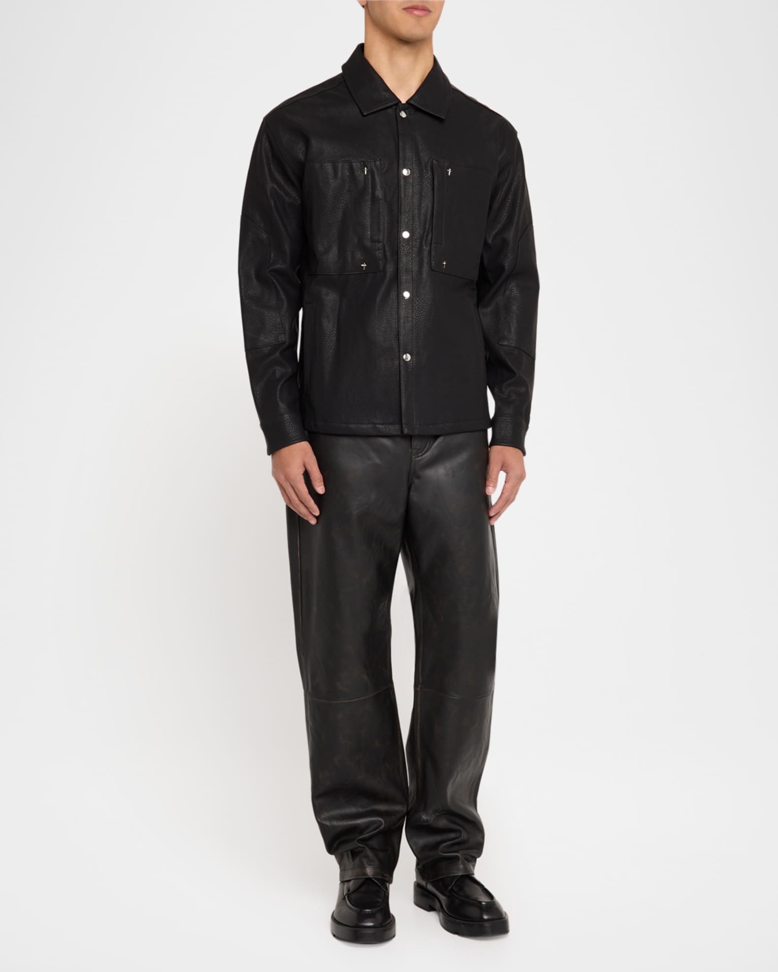 Men's Fisher Faux-Leather Button-Down Shirt 1