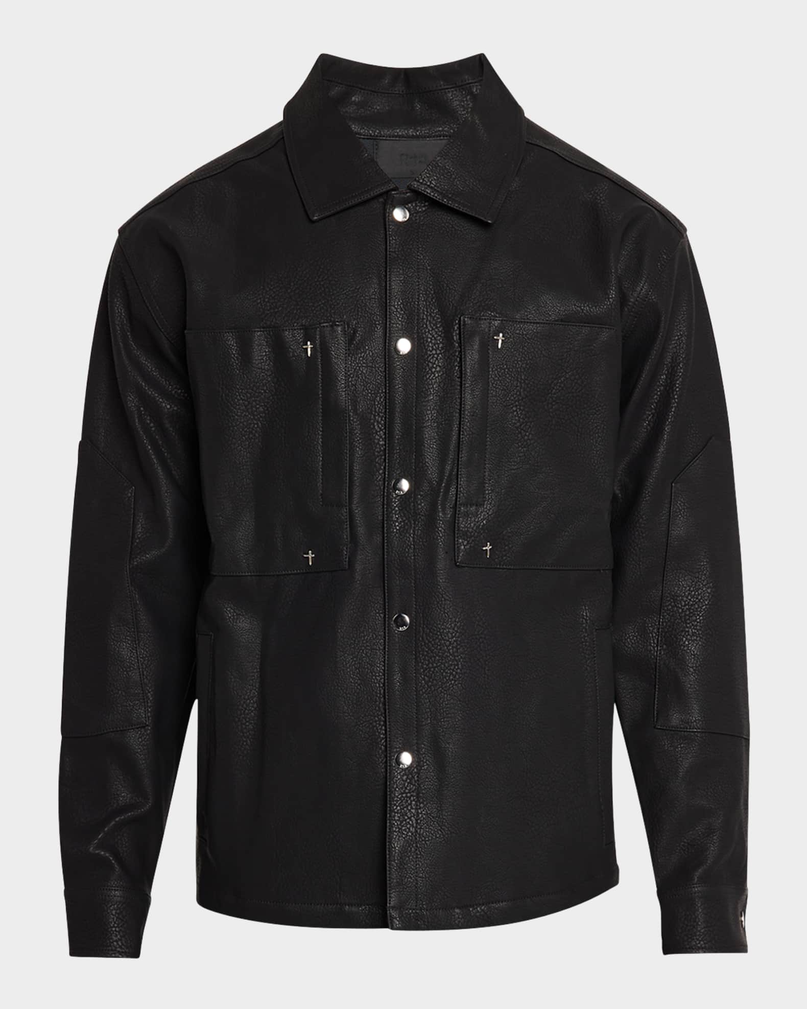 Men's Fisher Faux-Leather Button-Down Shirt 0