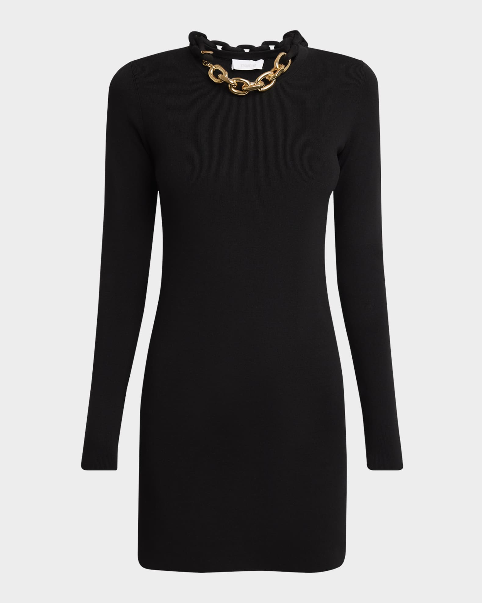 Chain-Necklace Long-Sleeve Mini Sweater Dress 0