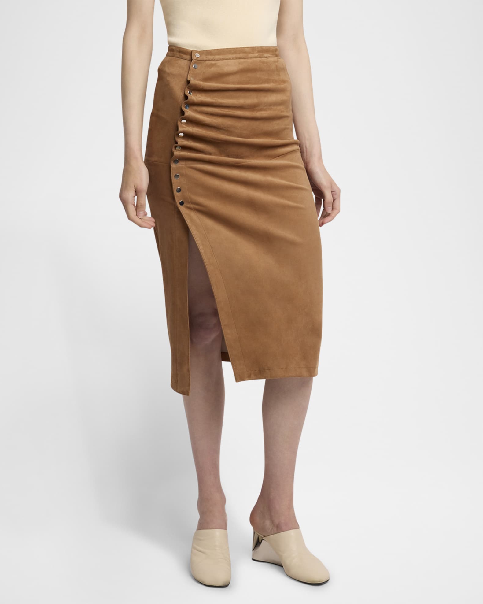 Rabanne Asymmetric Suede Midi Skirt | Neiman Marcus