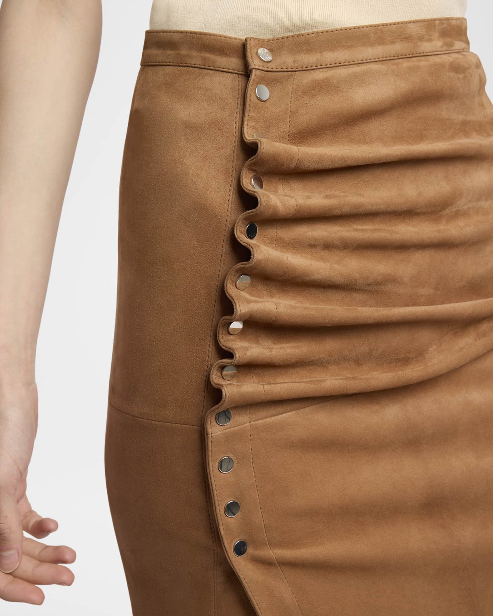 Rabanne Asymmetric Suede Midi Skirt | Neiman Marcus