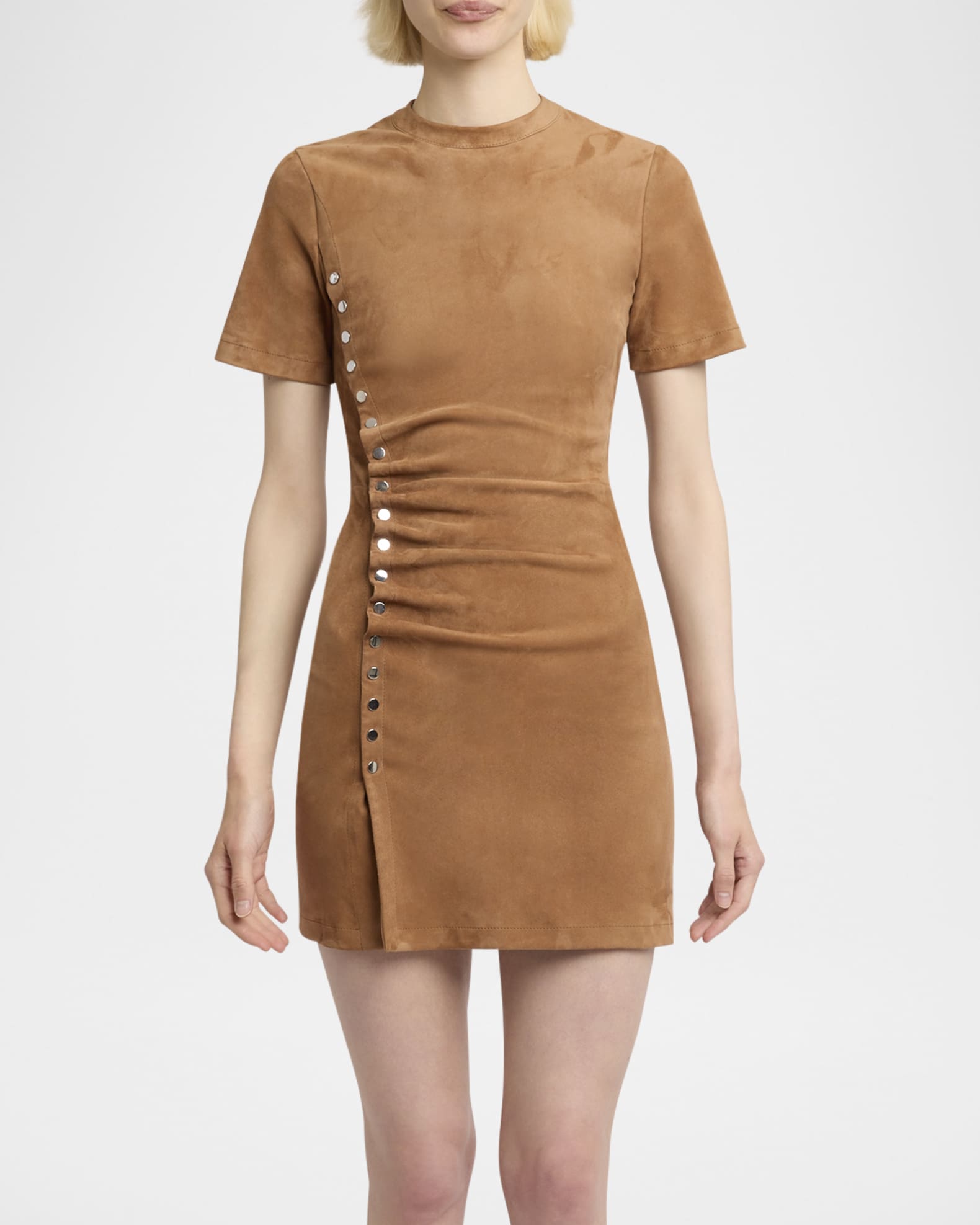 Snap-Gathered Suede Mini Dress 1