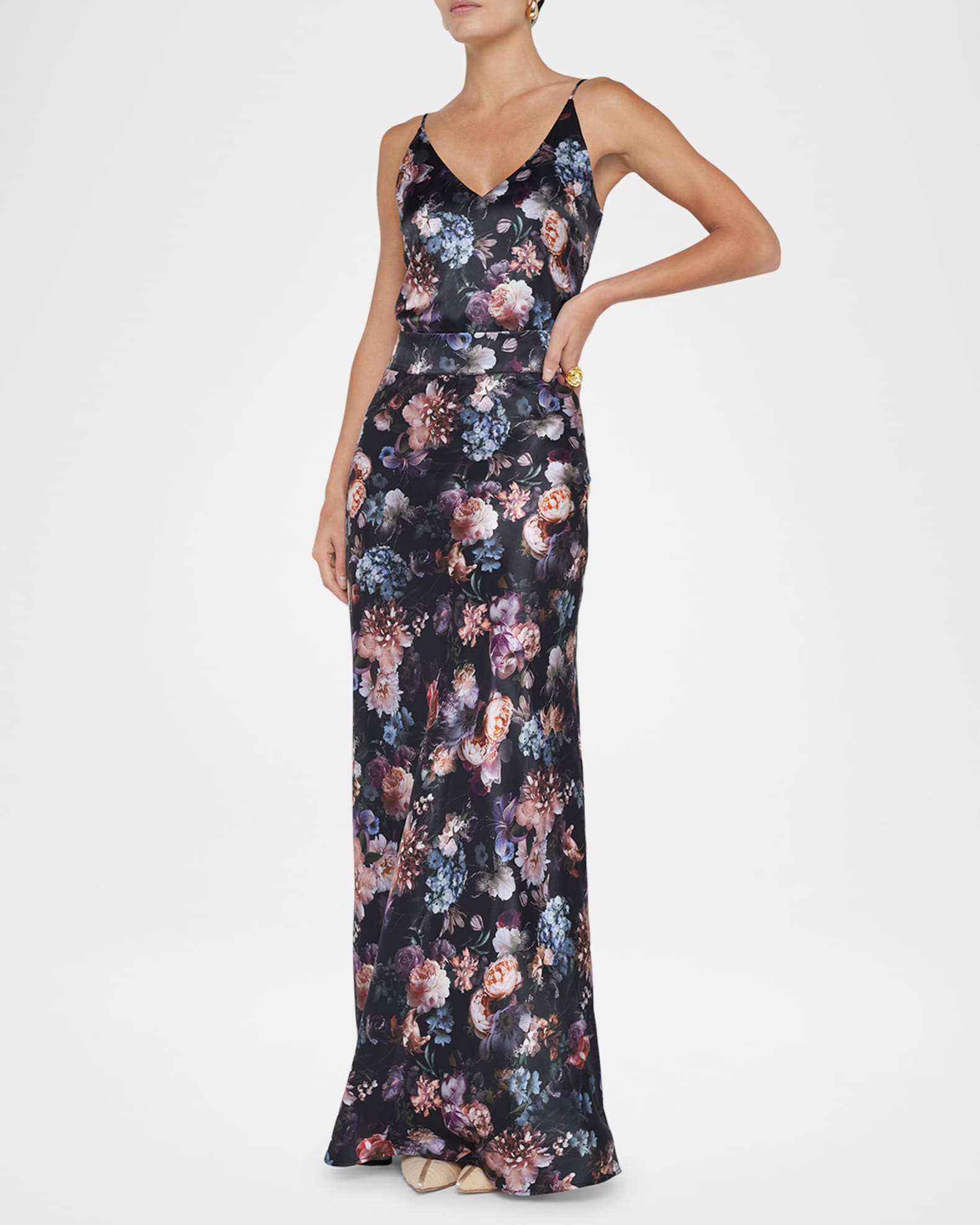 Ryker Bias-Cut Floral Silk Skirt - Thumbnail 2