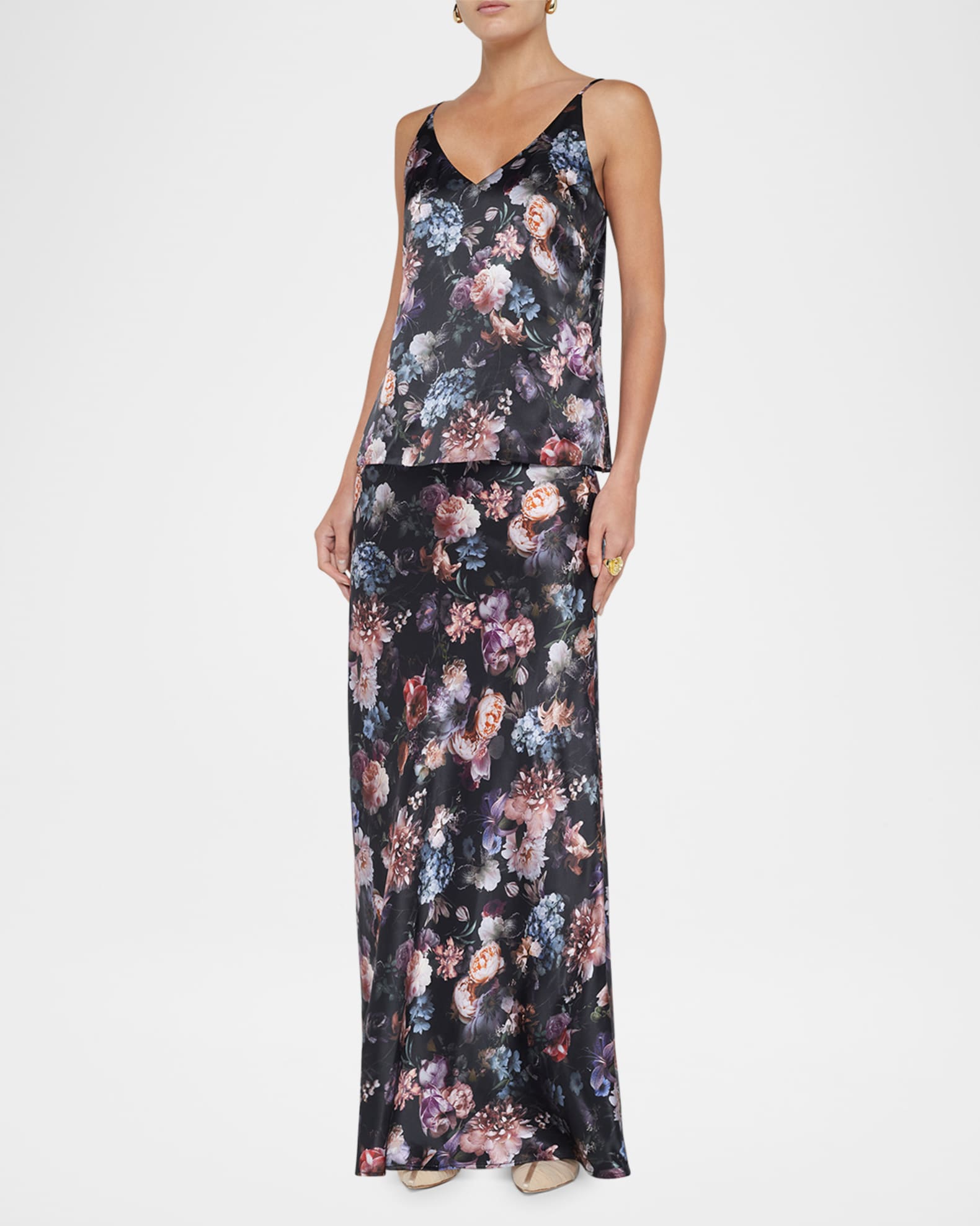 Gabriella V-Neck Floral Silk Tank Top 1