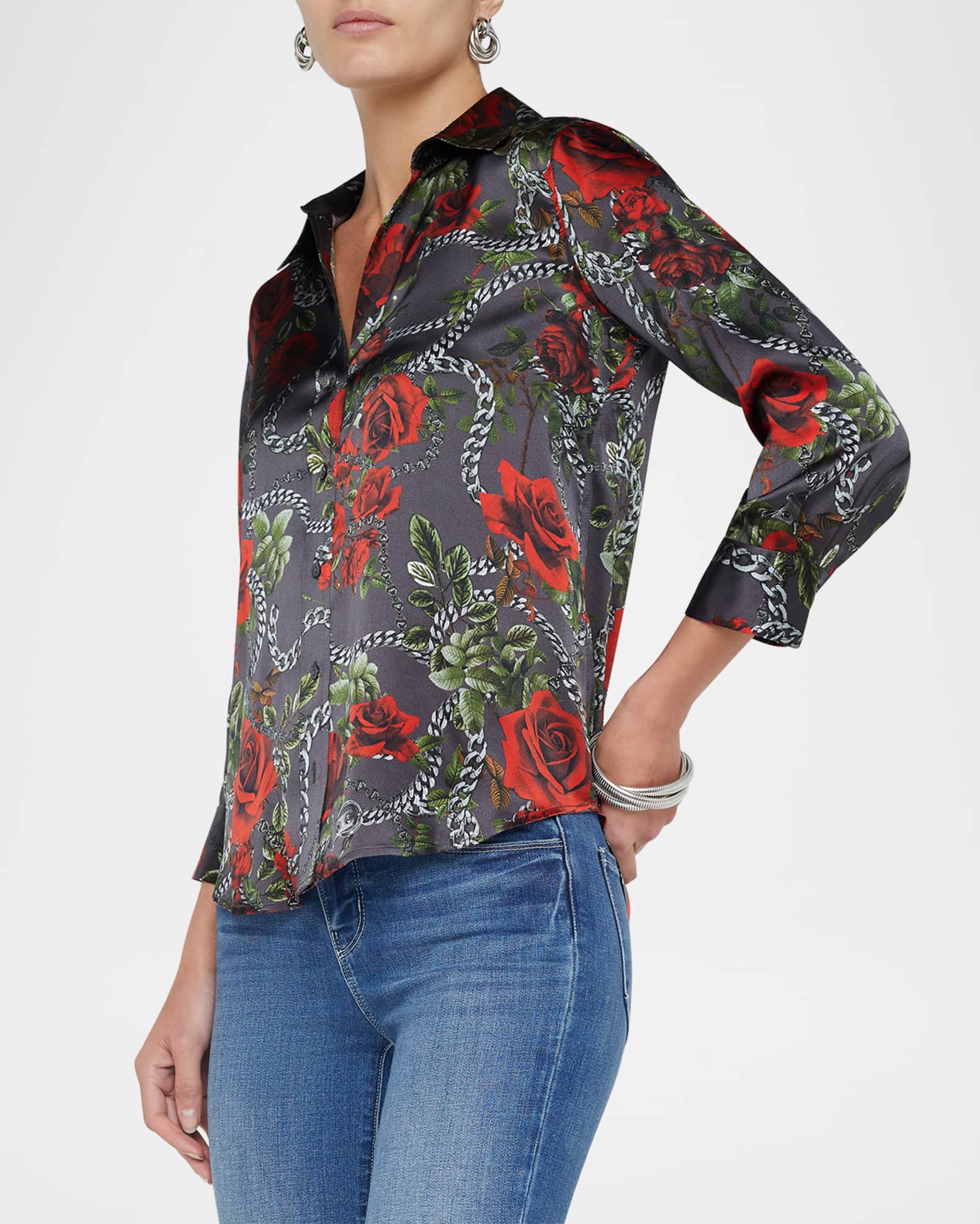 Dani Silk Blouse - Black/Pink Rosa Chinensis