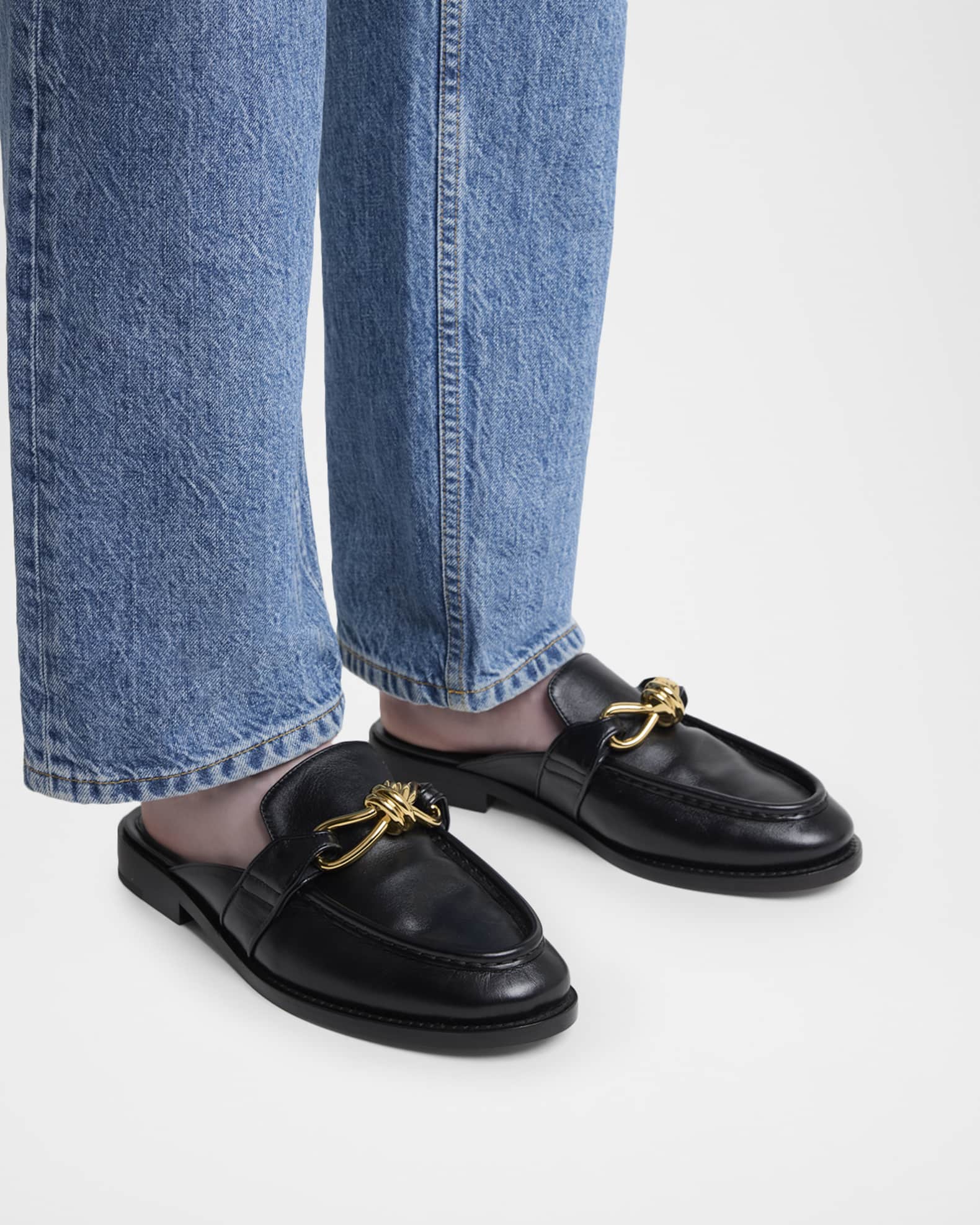 Bottega Veneta Astaire Knot Leather Loafer Mules | Neiman Marcus