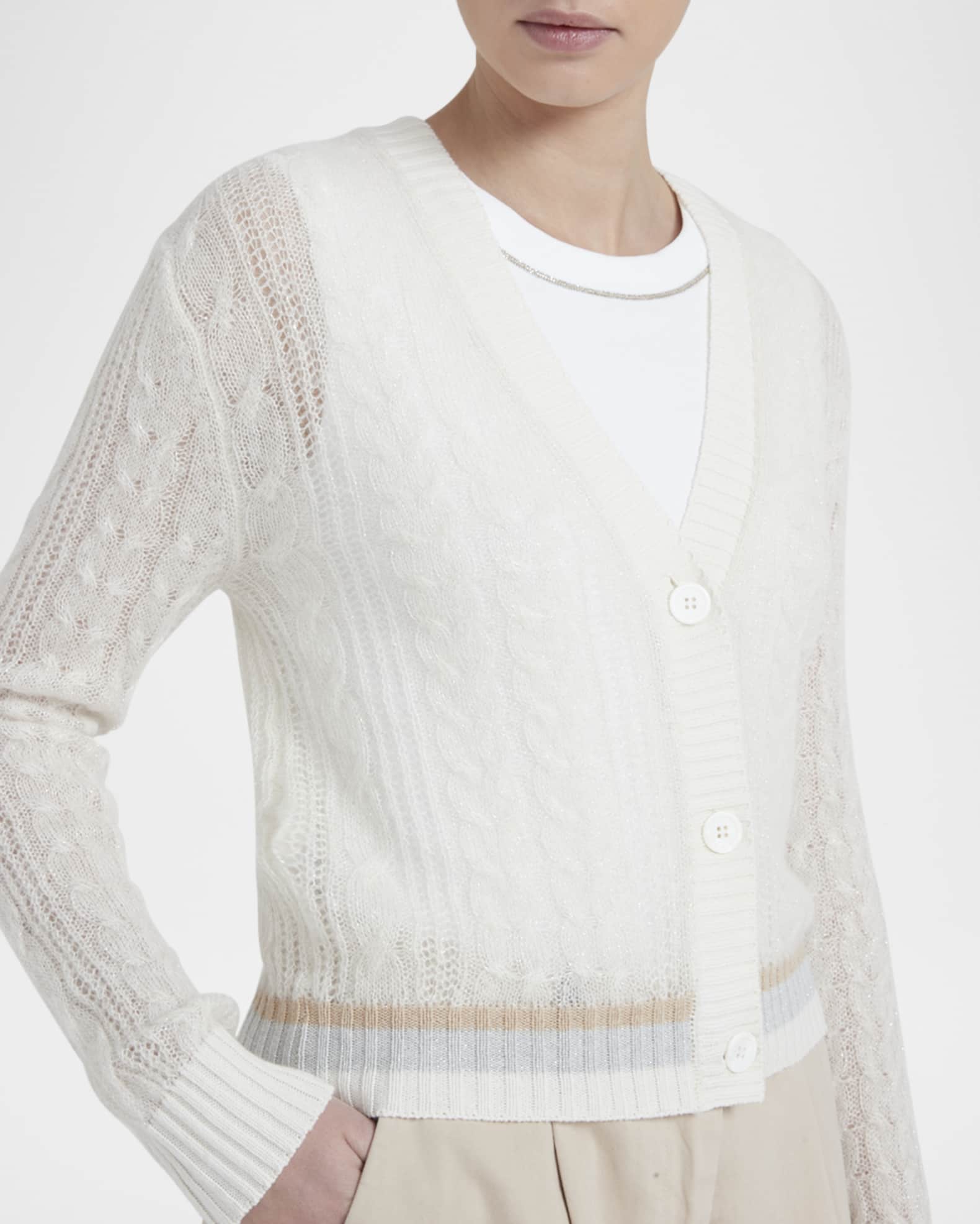 Peserico Sheer Shimmer Cable Knit Cardigan Neiman Marcus