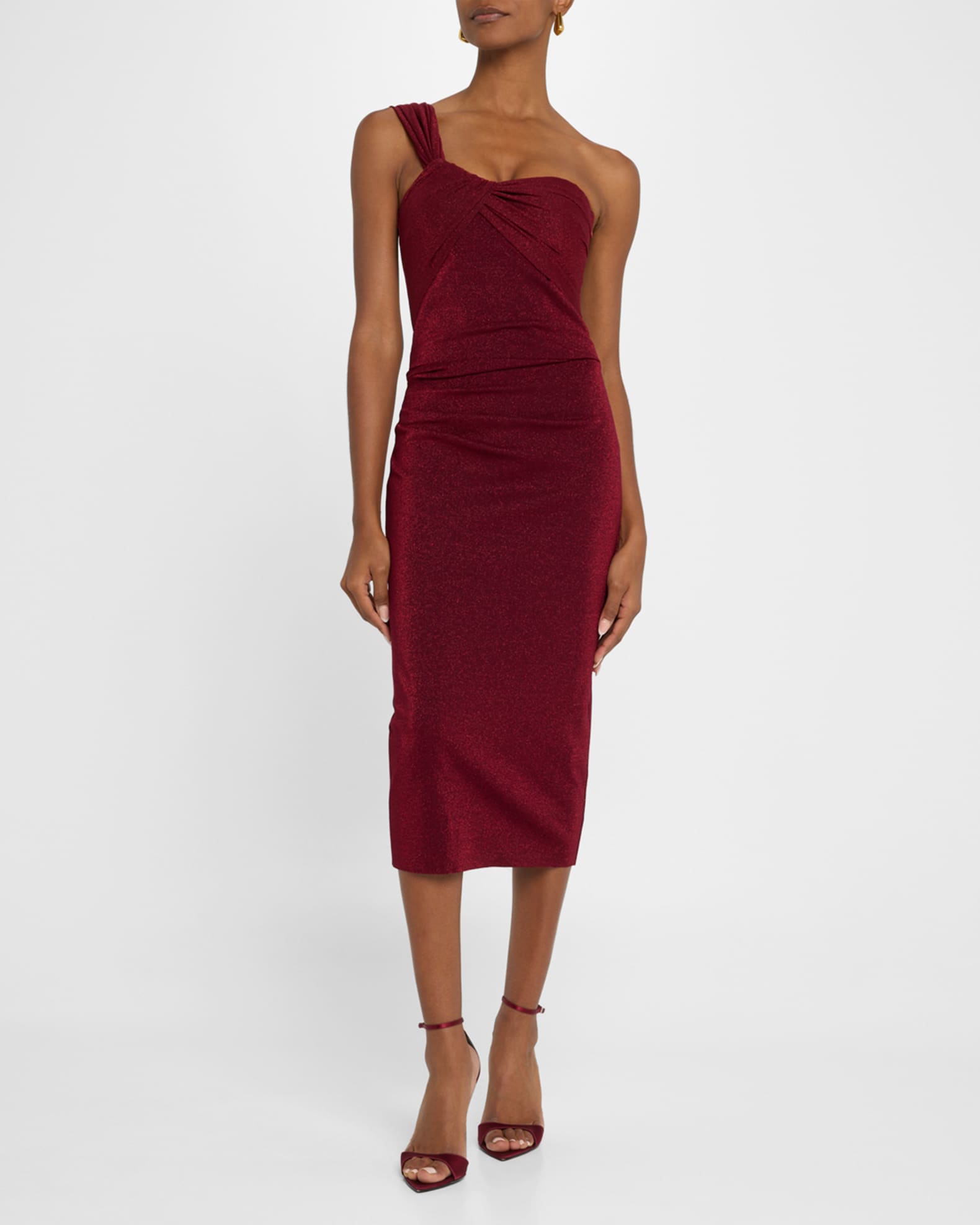 Chiara Boni La Petite Robe One Shoulder Shimmer Bodycon Midi Dress Garnet Women s 10 Petites Petite Dresses Jumpsuits