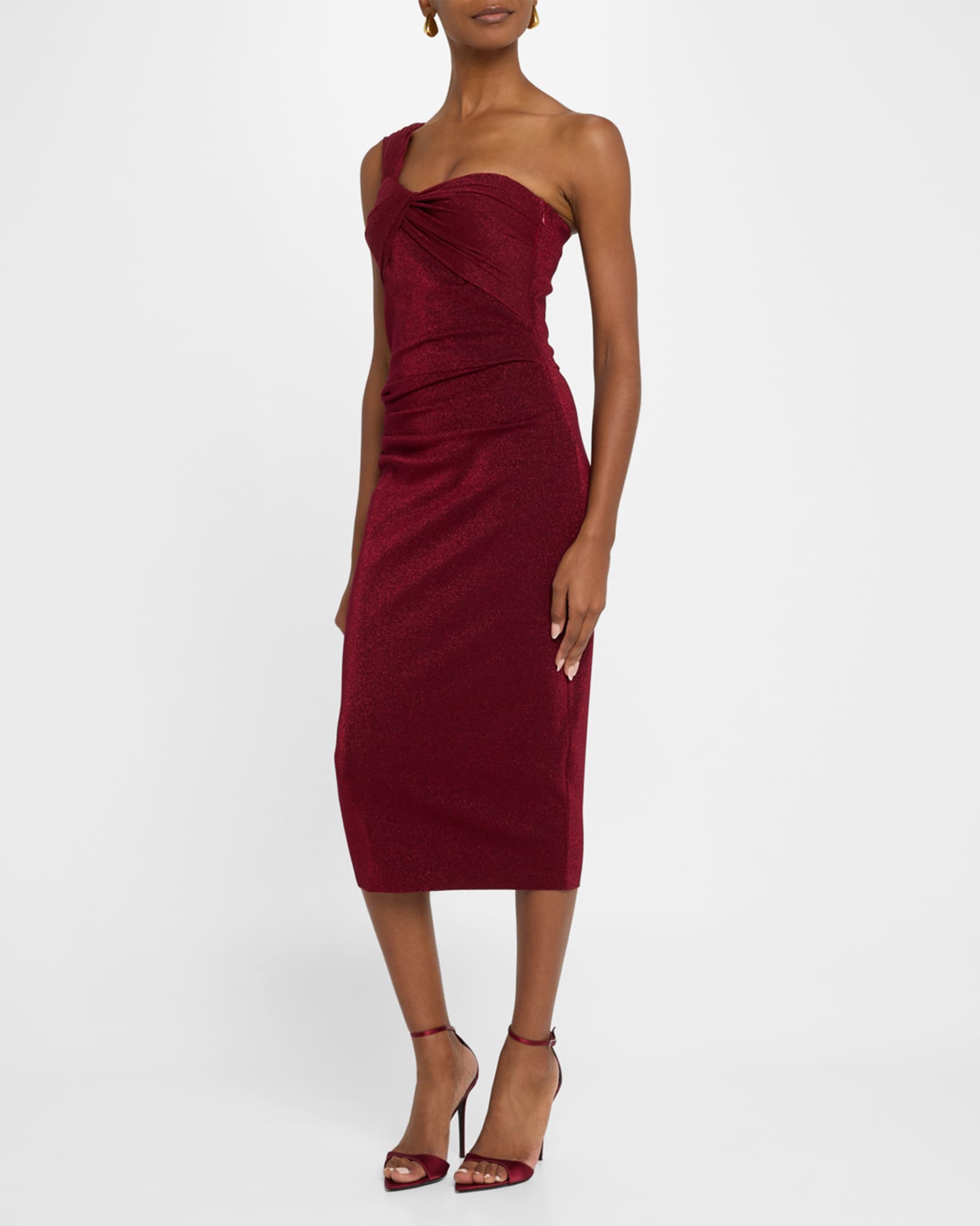 Chiara Boni La Petite Robe OneShoulder Shimmer Bodycon Midi Dress