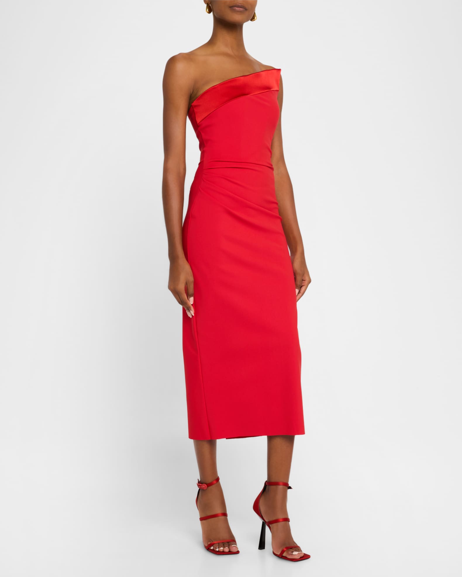 Chiara Boni La Petite Robe Strapless Satin-Trim Bodycon Midi