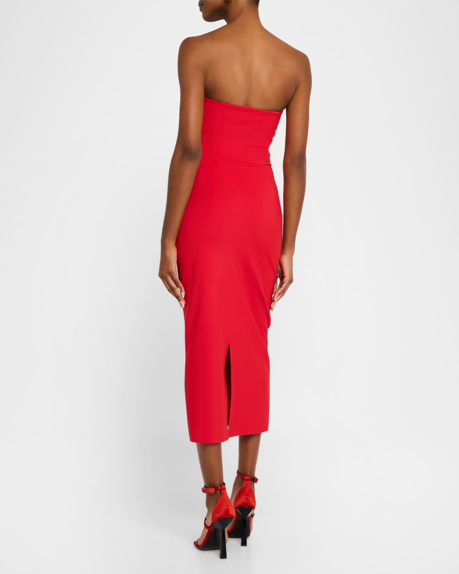 Chiara Boni La Petite Robe Strapless SatinTrim Bodycon Midi Dress