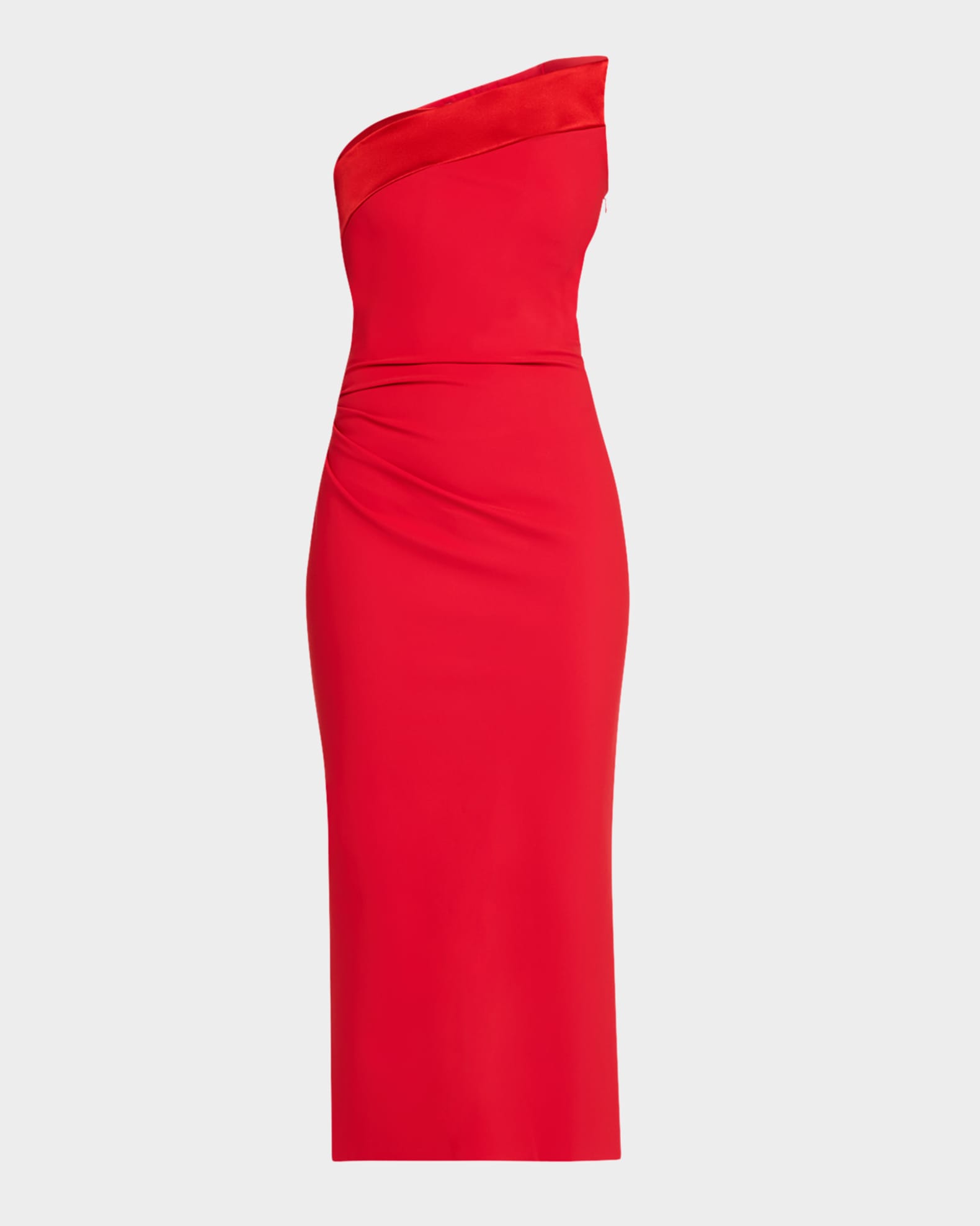 Strapless Satin Trim Bodycon Midi Dress