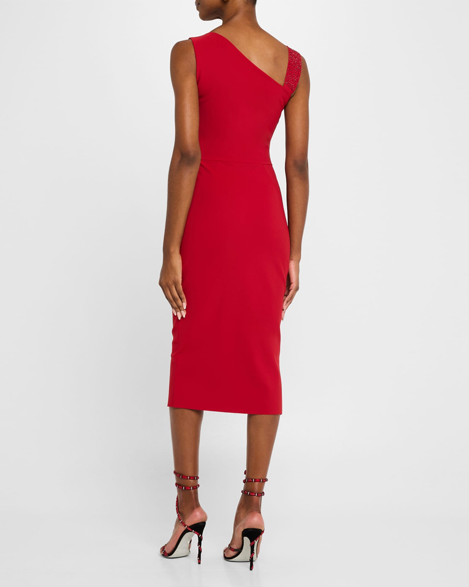 Chiara Boni La Petite Robe Asymmetric RhinestoneStrap Bodycon Midi