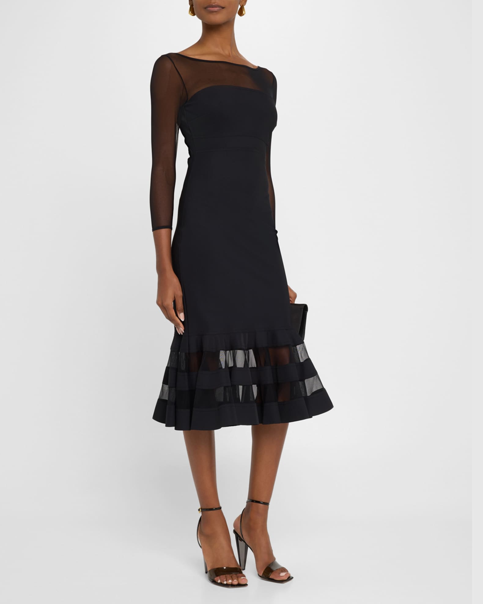 Boat-Neck Illusion Midi Dress 1