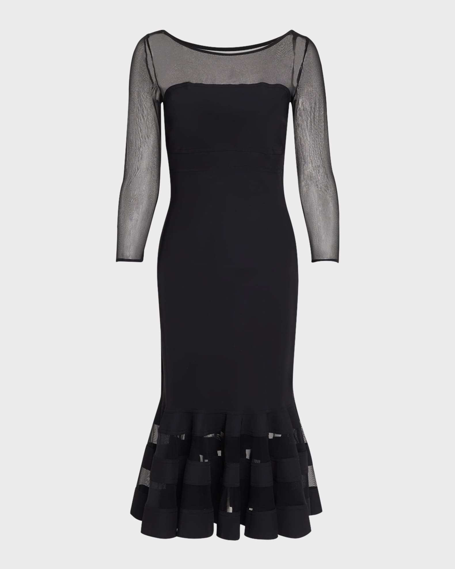Boat-Neck Illusion Midi Dress 0