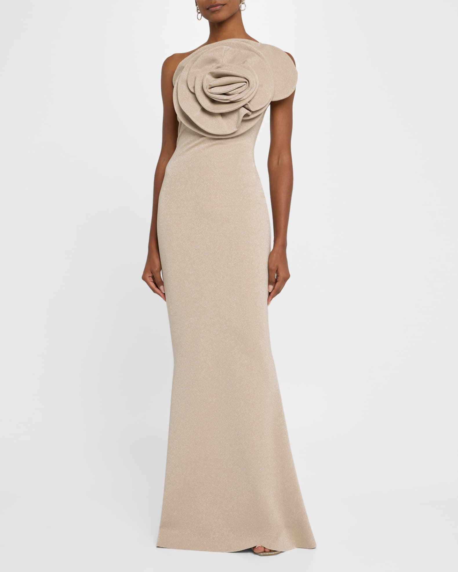 Chiara Boni La Petite Robe Shimmer One Shoulder Flower Gown Quarzo
