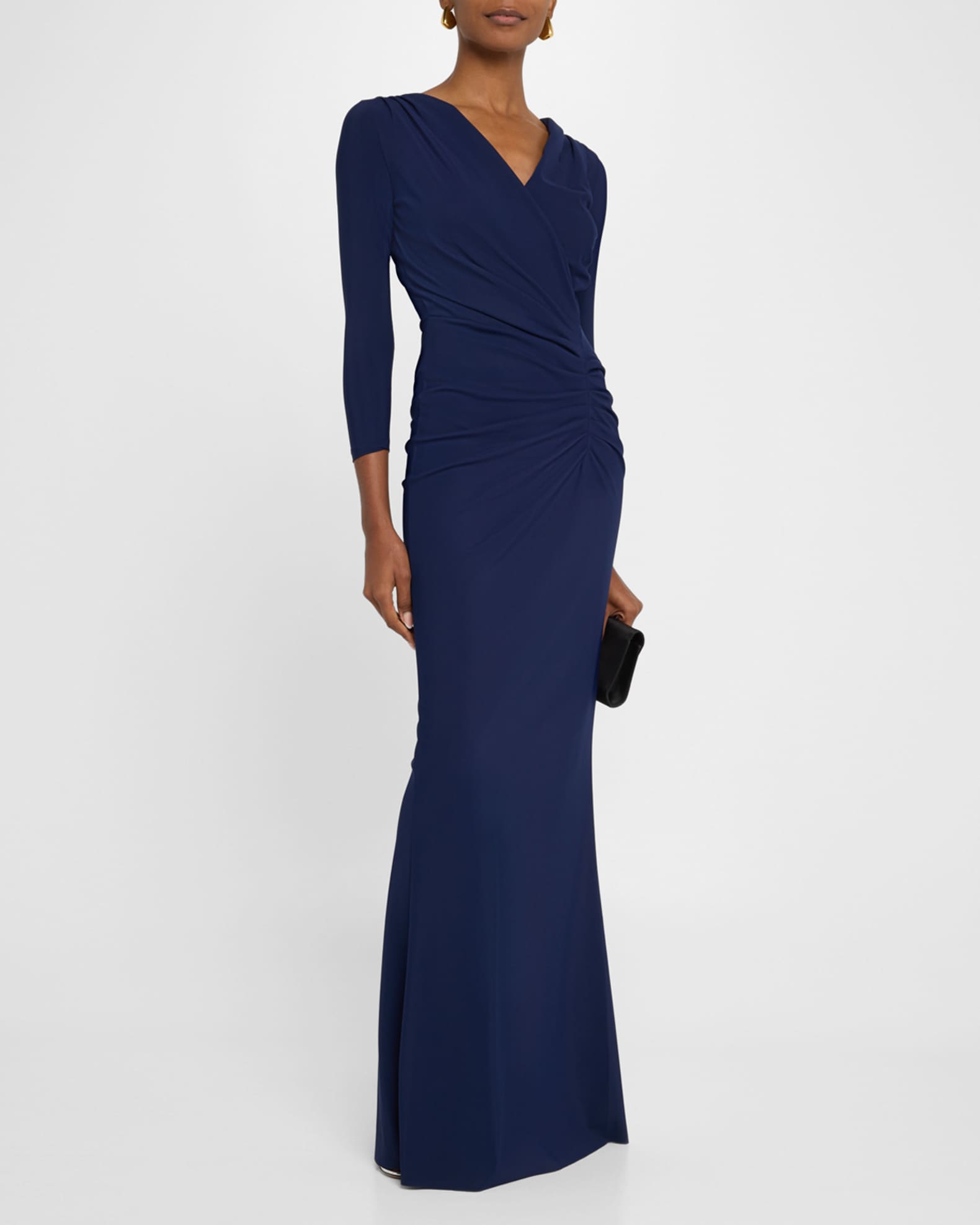 Chiara Boni La Petite Robe Ruched 3 4 Sleeve Column Gown