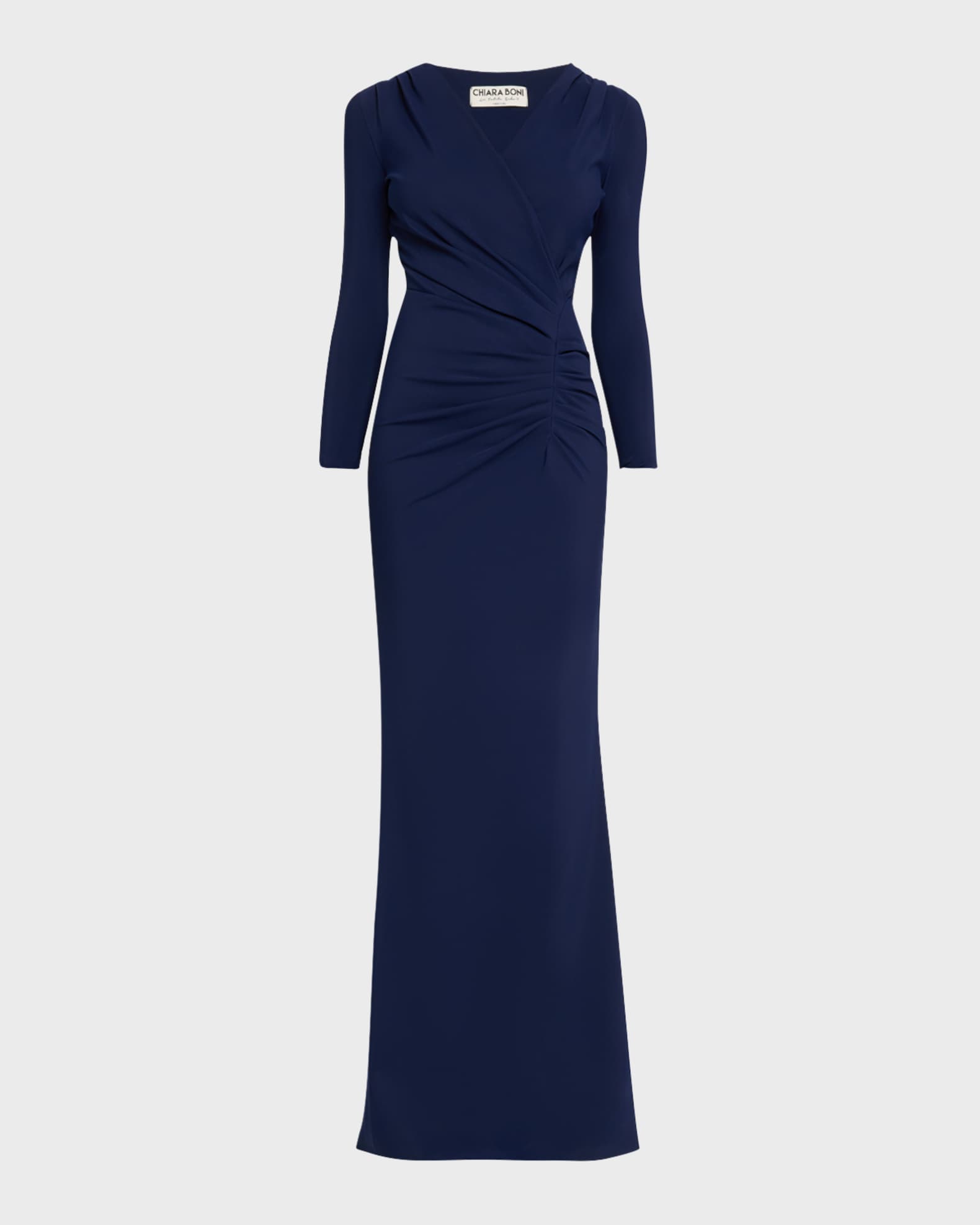 Chiara Boni La Petite Robe Ruched 3 4 Sleeve Column Gown