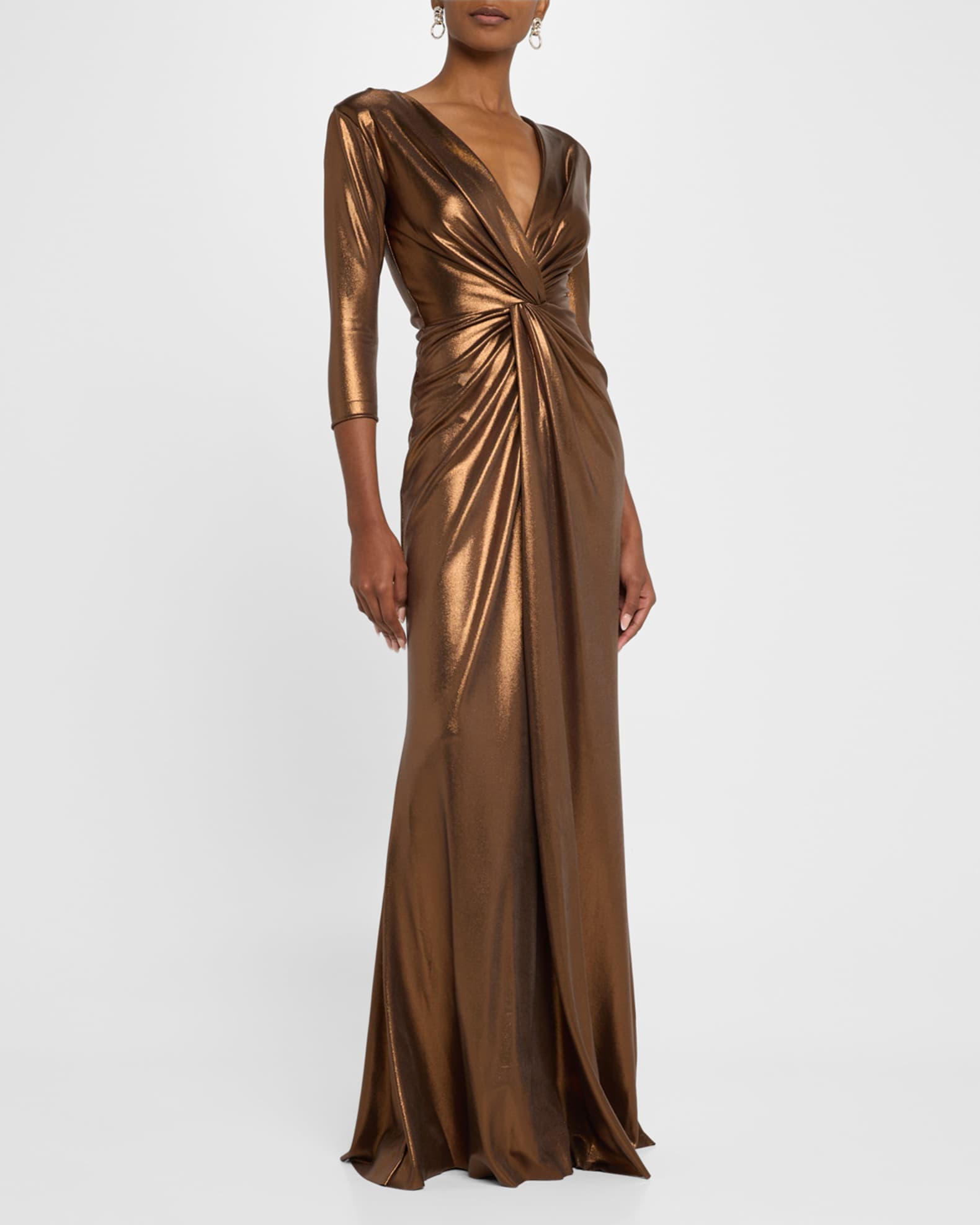 Deep V-Neck Metallic Twist Gown 1