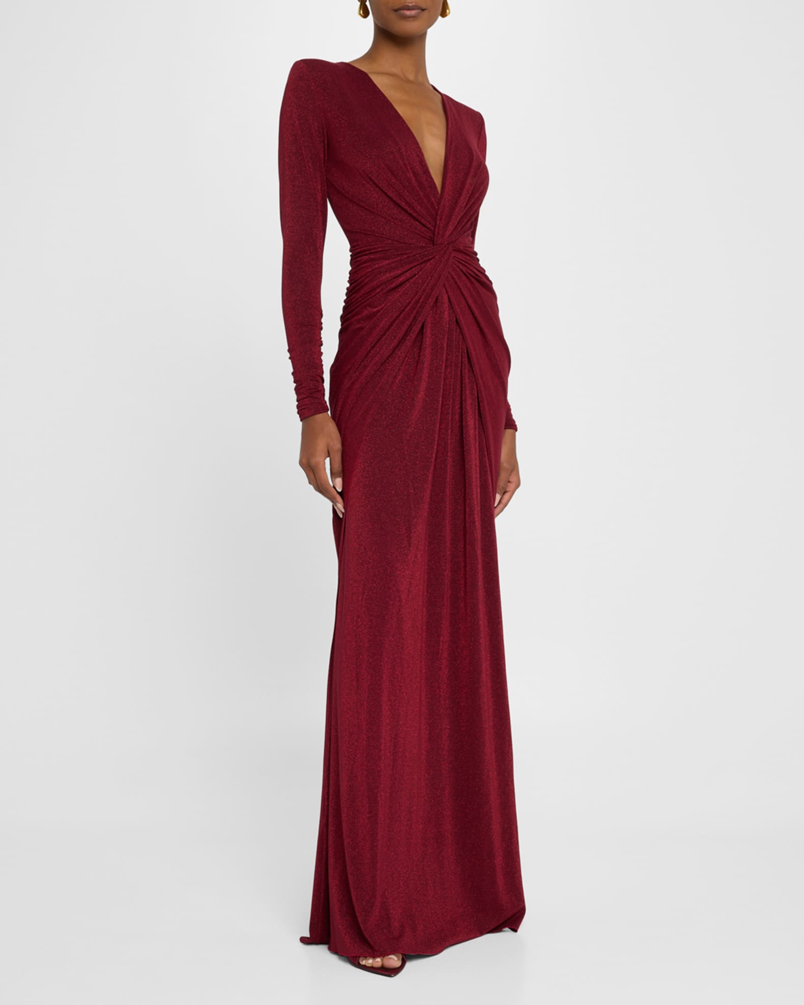 Deep V-Neck Shimmer Twist Gown 1