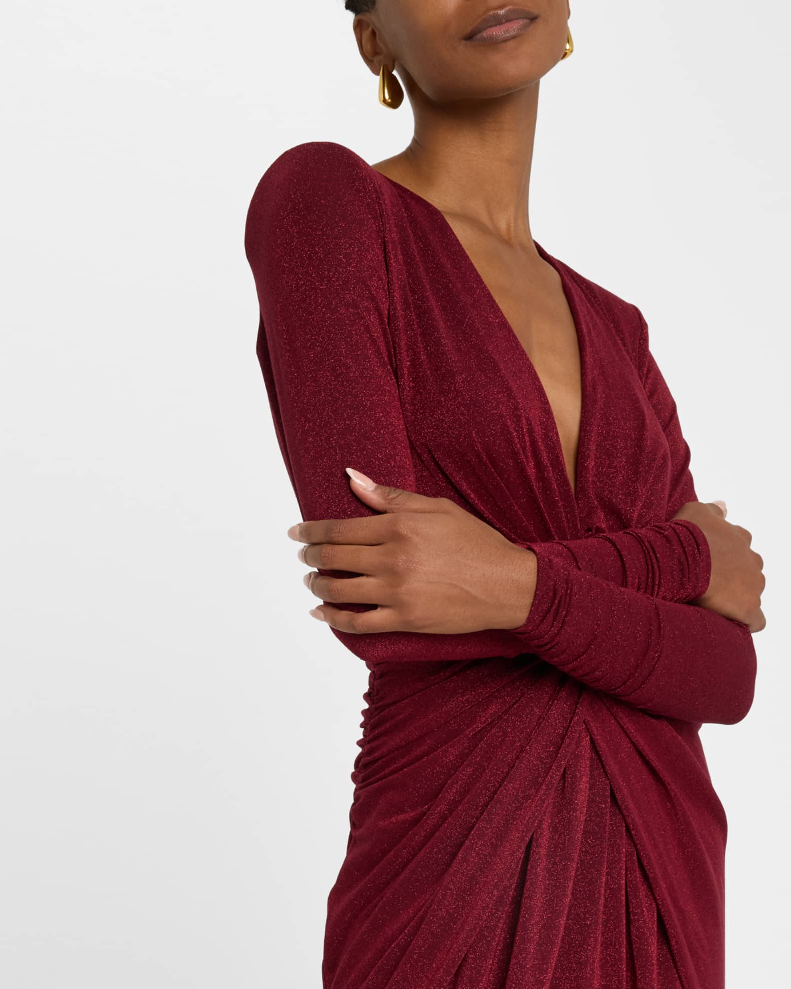 Chiara Boni La Petite Robe Deep VNeck Shimmer Twist Gown Neiman Marcus