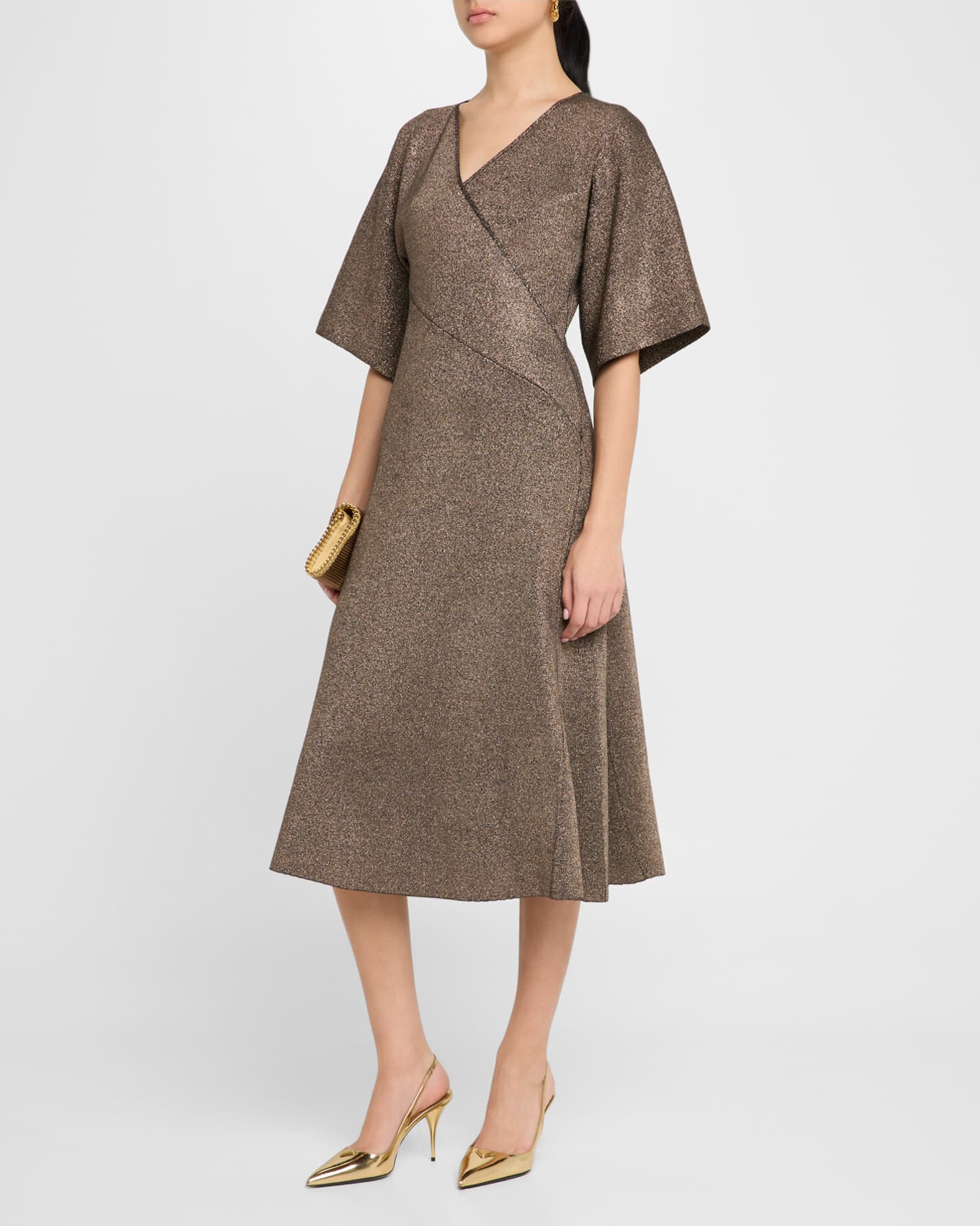 ELIE TAHARI Women s Everly Lurex Wide Sleeve Midi Sweater Dress