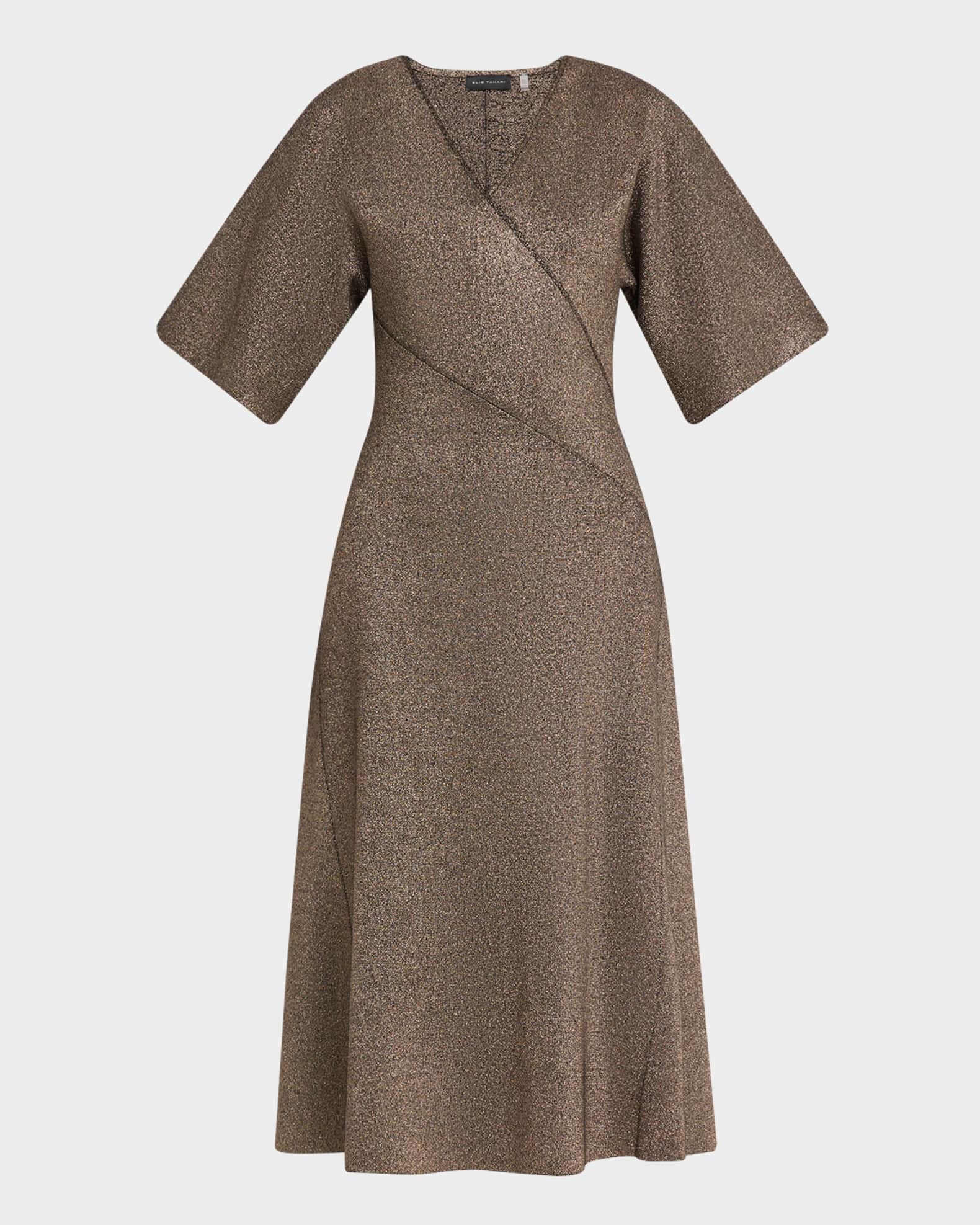 ELIE TAHARI Women s Everly Lurex Wide Sleeve Midi Sweater Dress