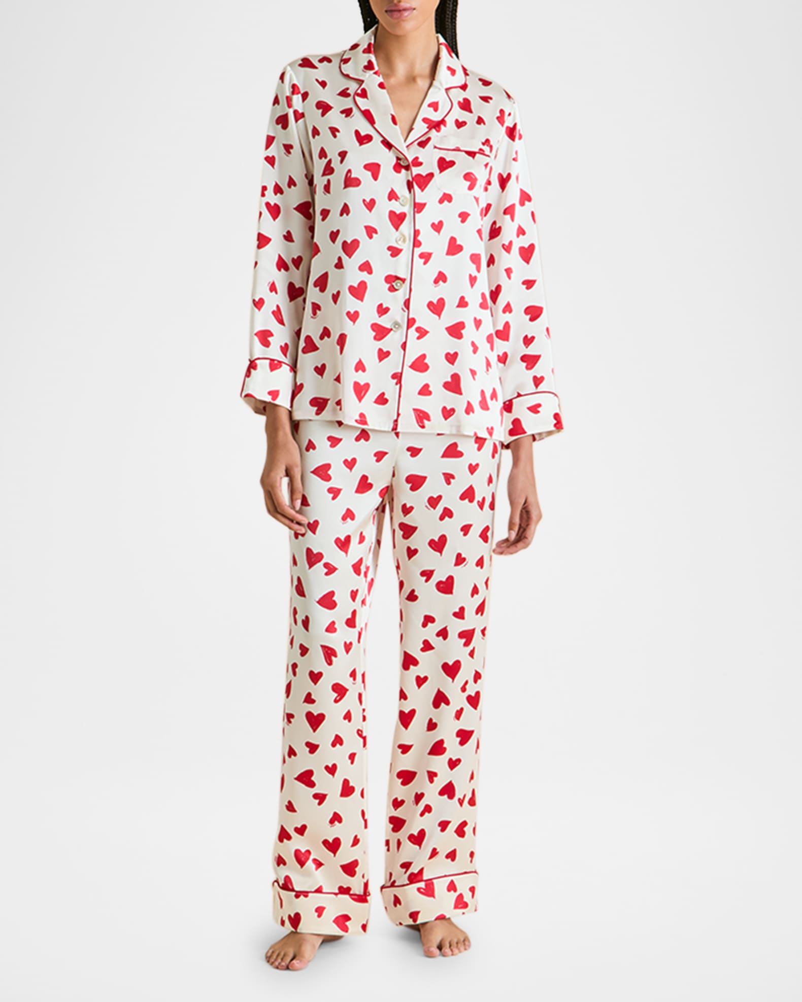 Lila Heart-Print Silk Pajama Set 1