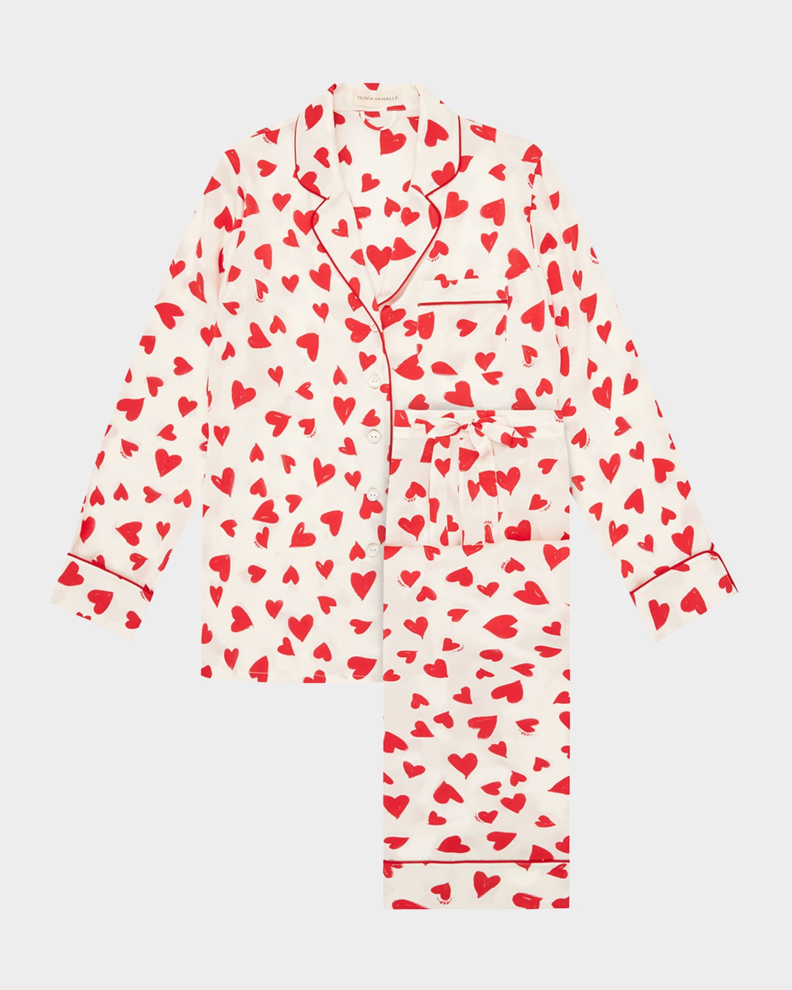 Lila Heart-Print Silk Pajama Set 0