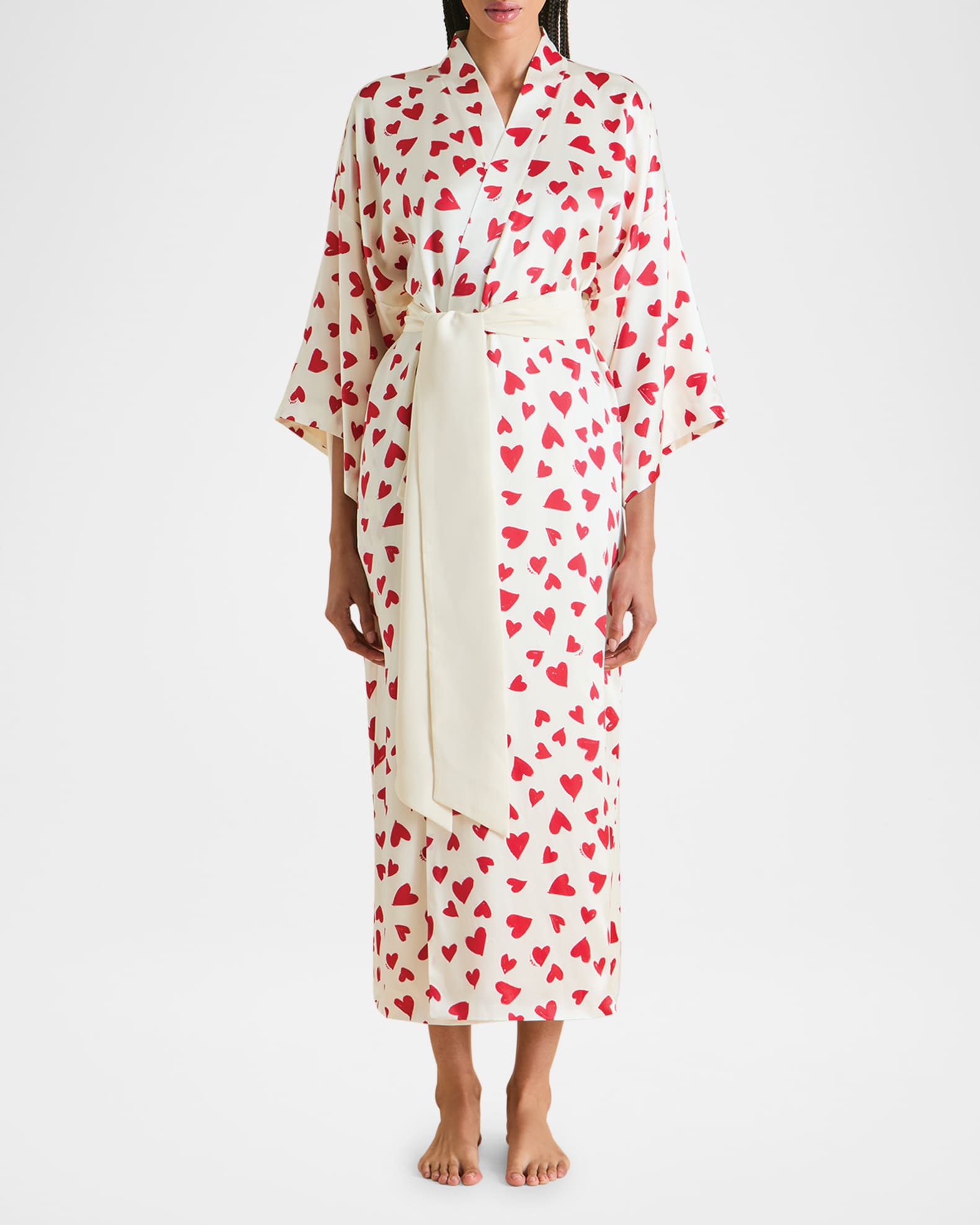 Queenie Heart-Print Silk Robe 1