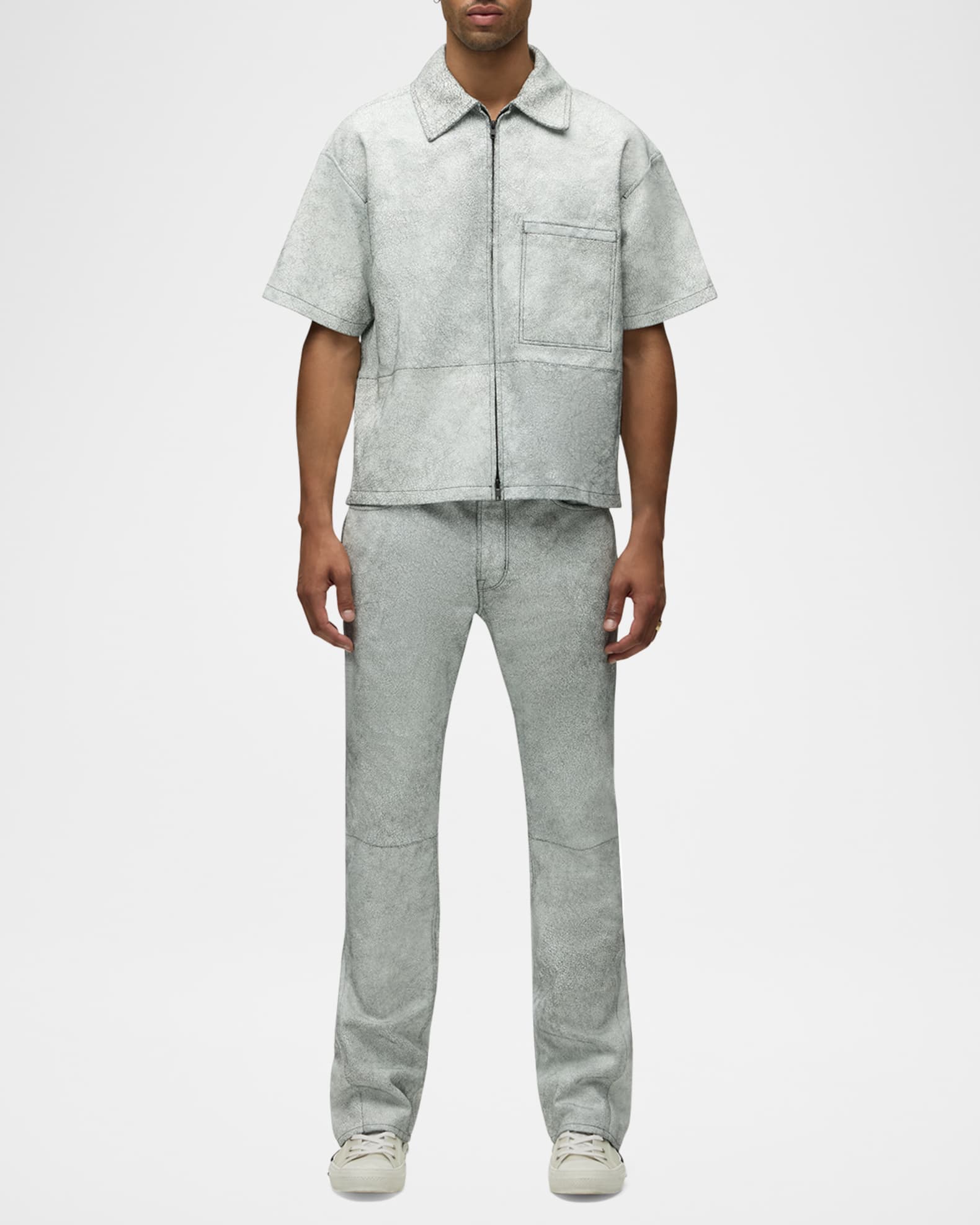 Men's Leather Zip-Up Shirt 1