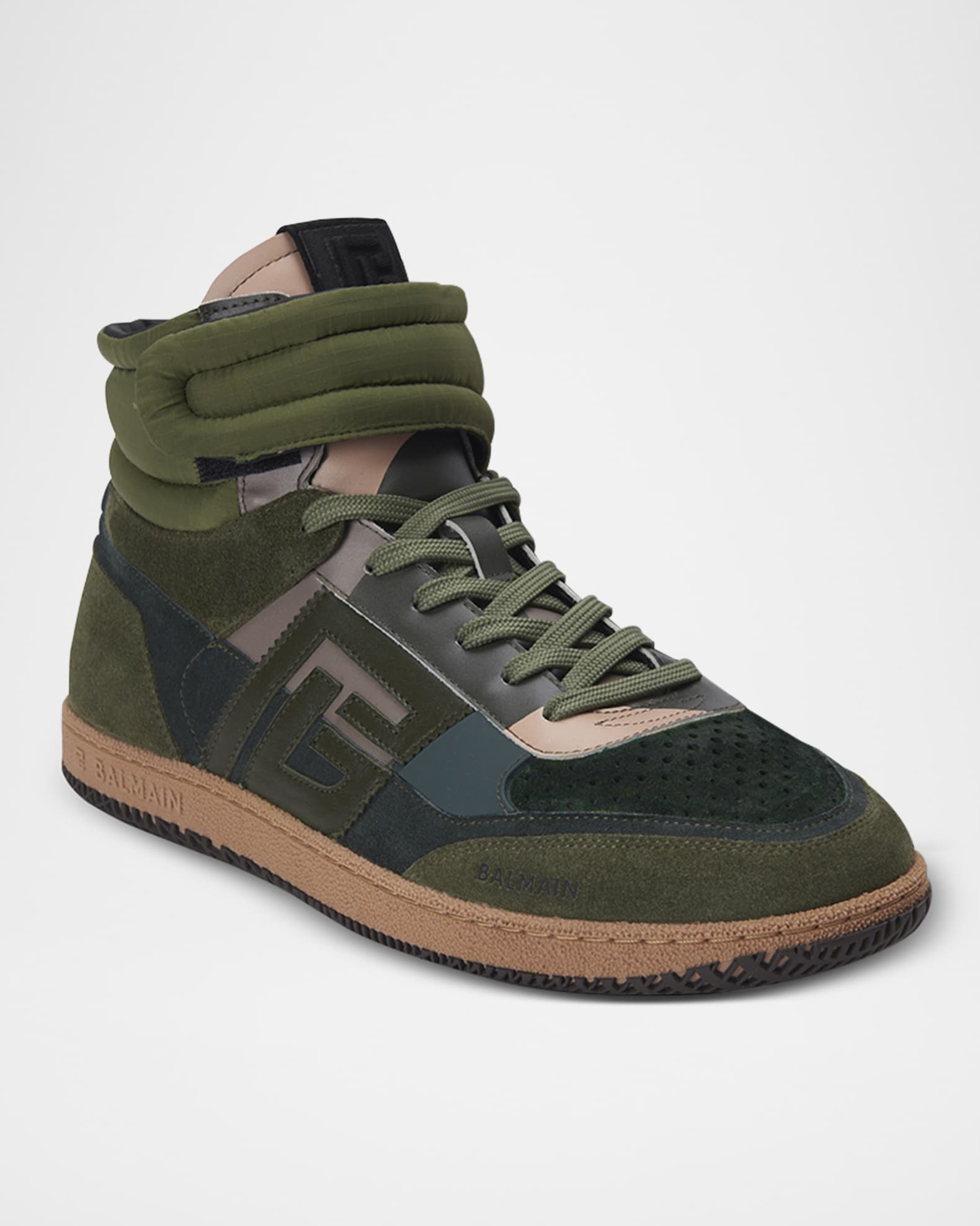 Men's Swan Calfskin and Suede Mid-Top Sneakers 1