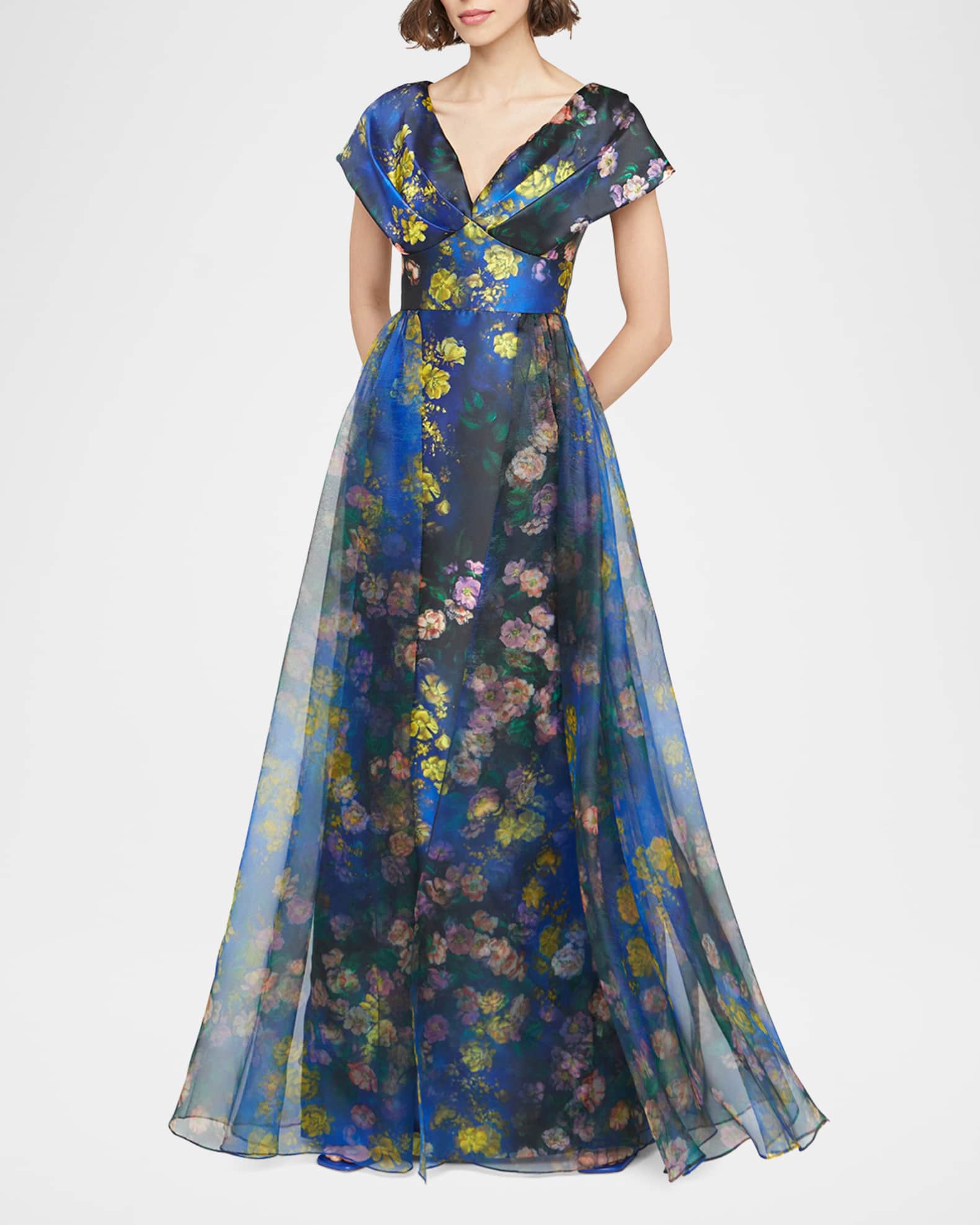 Nadia Floral-Print Empire Gown 1