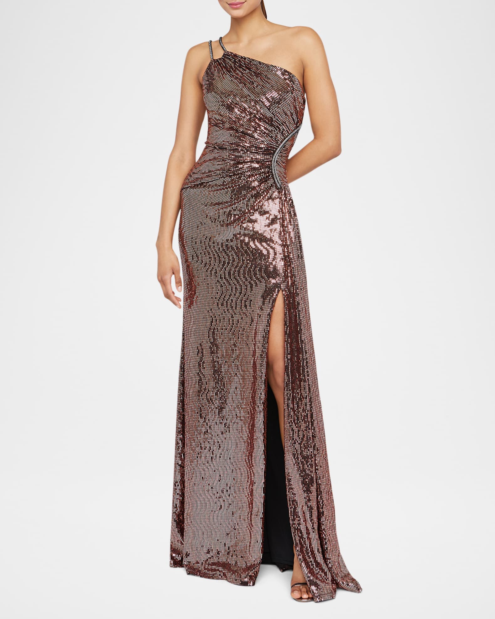 Roxanne One-Shoulder Metallic Gown 1