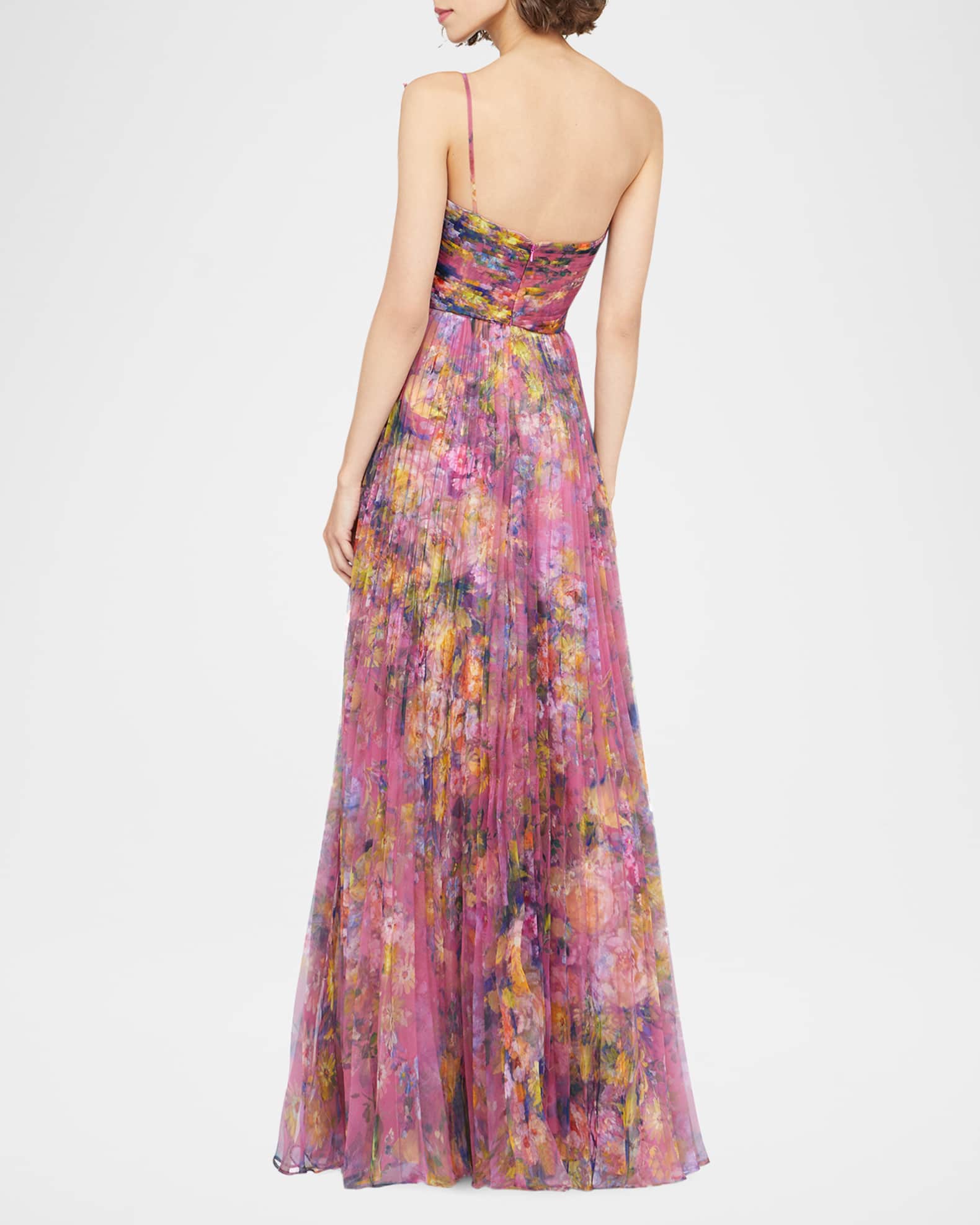 Theia Women s Nicolette Floral Pleated Organza Strapless Gown Hazy Daisy Size 12