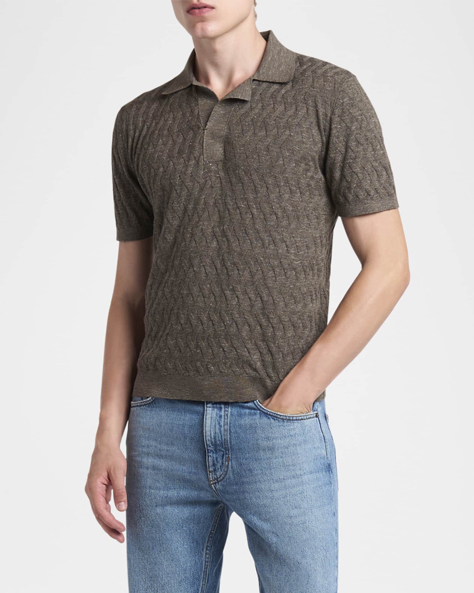 Men's Melange Diamond Mesh Polo Sweater