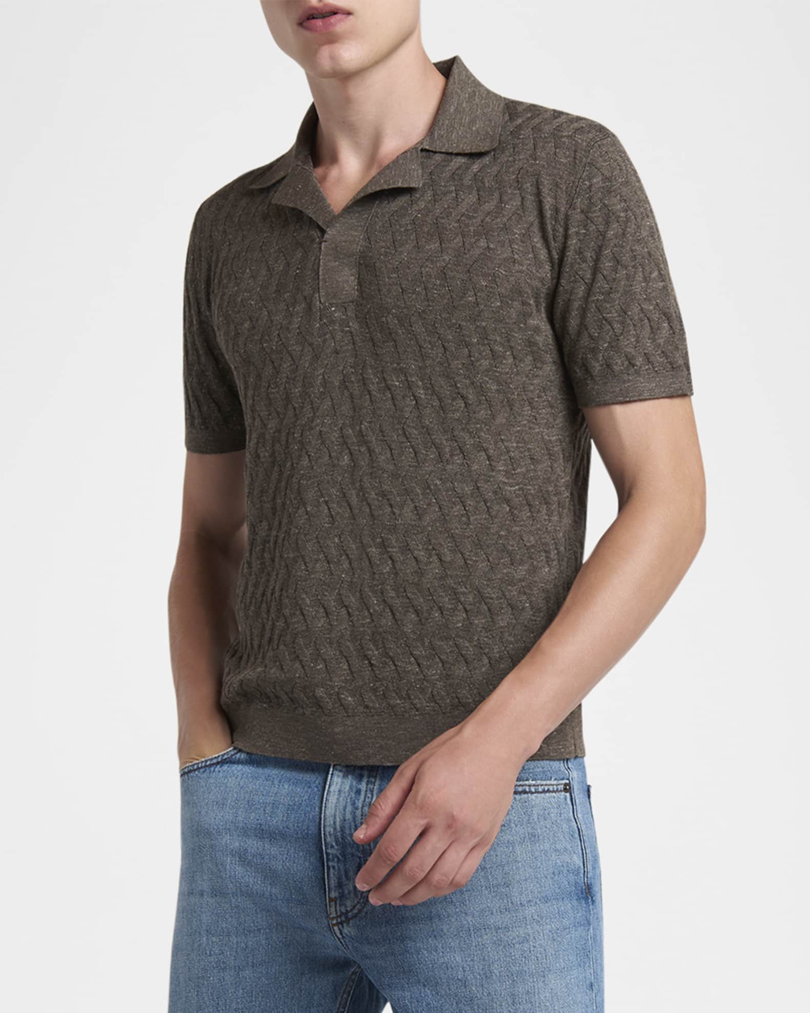 Men's Melange Diamond Mesh Polo Sweater