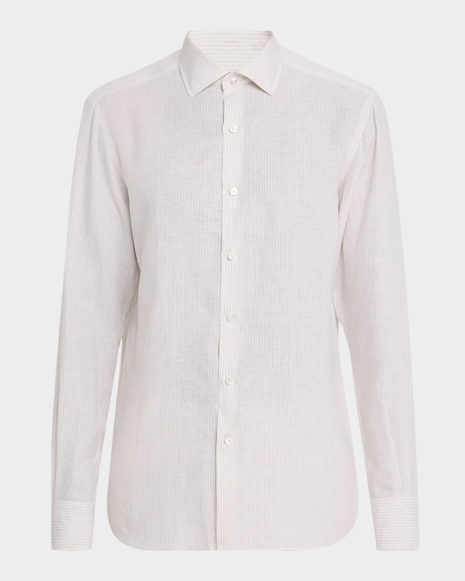 Men's Pinstripe Oasi Lino Casual Button-Down Shirt 0