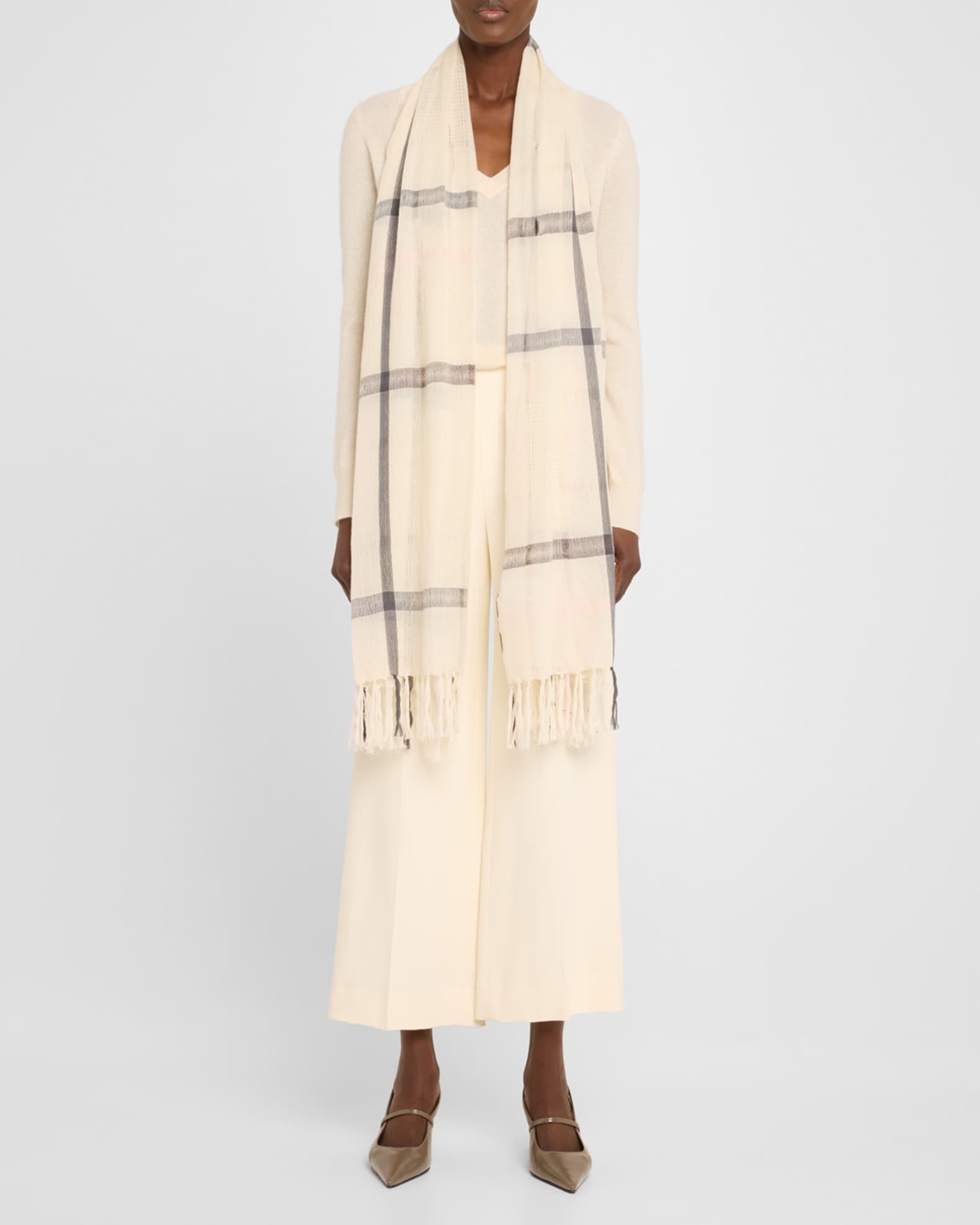 Rosa Check-Print Cashmere Blend Scarf - Thumbnail 2
