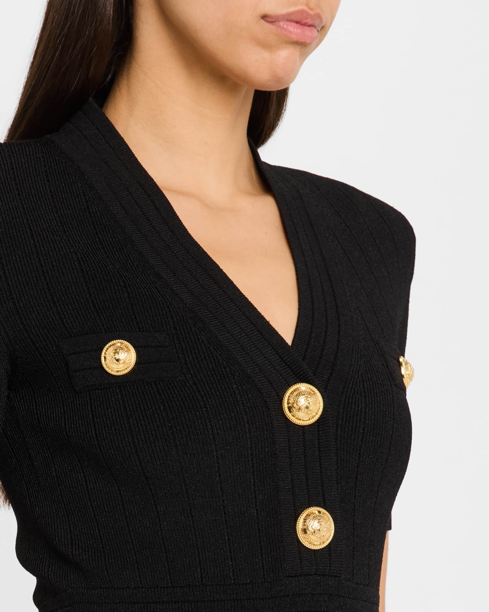 V-Neck 4 Pocket Mini Knit Dress | Neiman Marcus