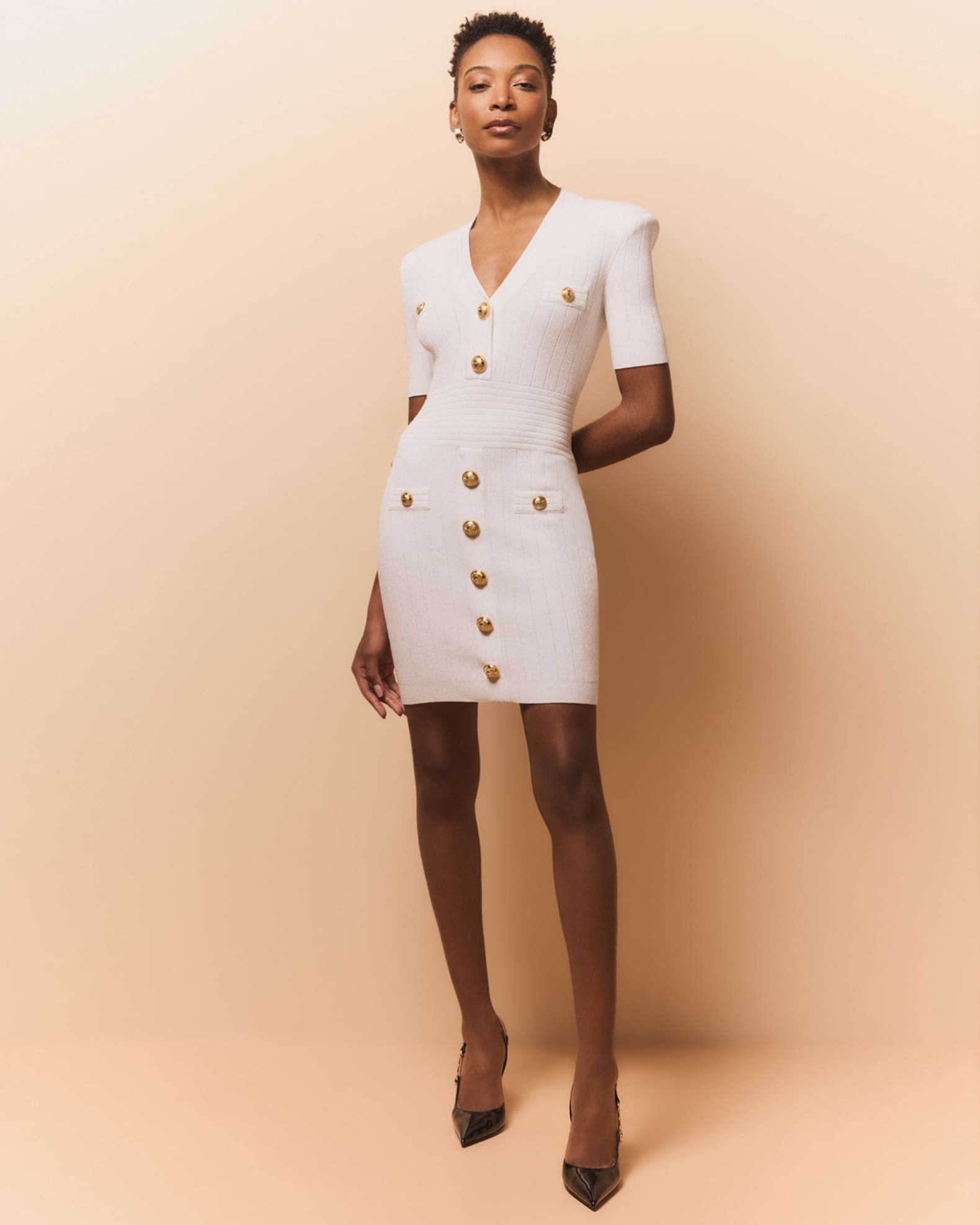 V-Neck 4 Pocket Mini Knit Dress | Neiman Marcus