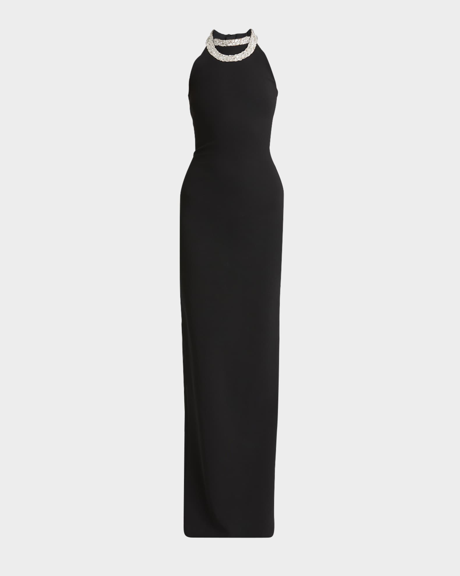 Halterneck Crystal-trim Velvet Gown