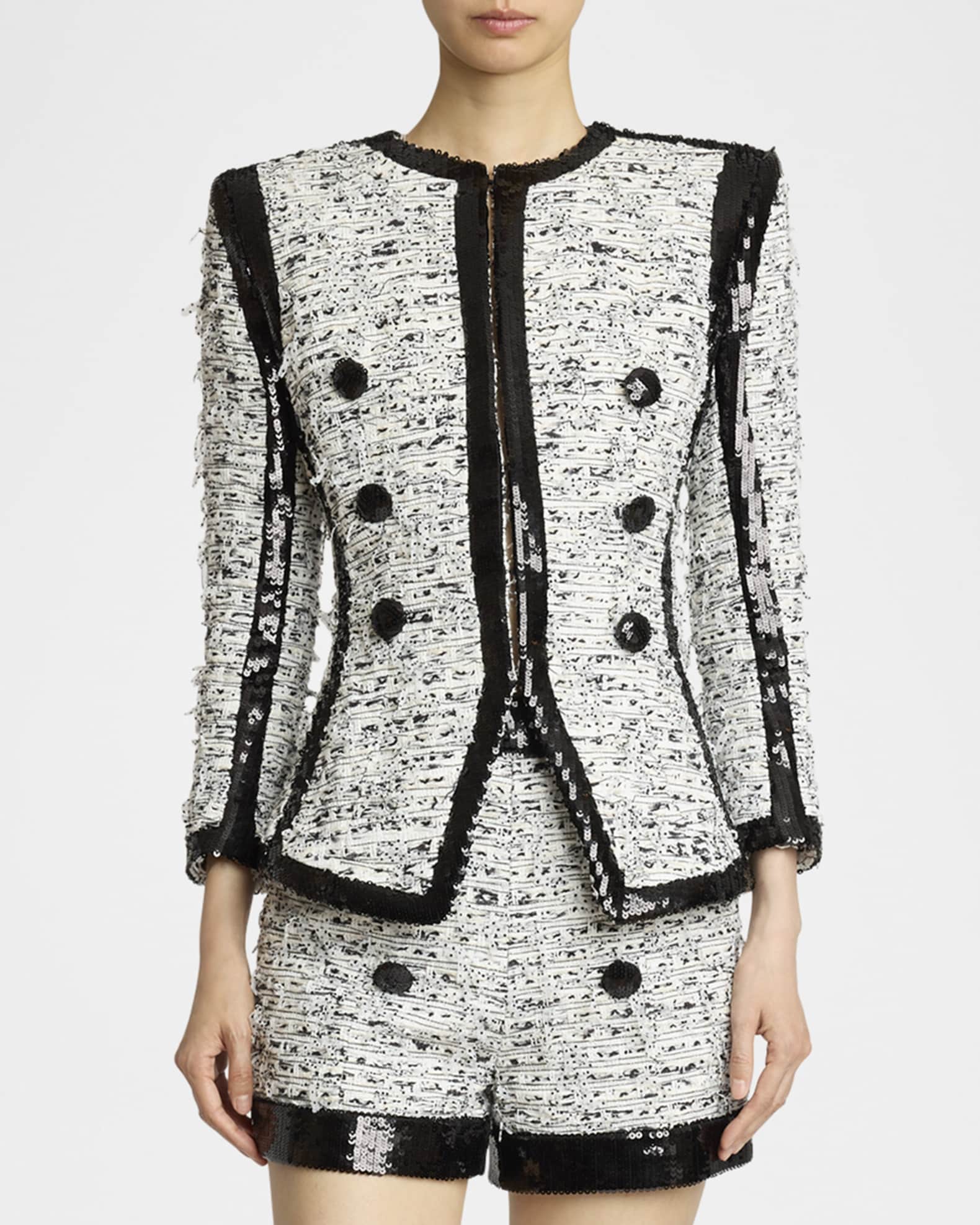 Balmain Collarless Raw-Edge Sequined Blazer | Neiman Marcus