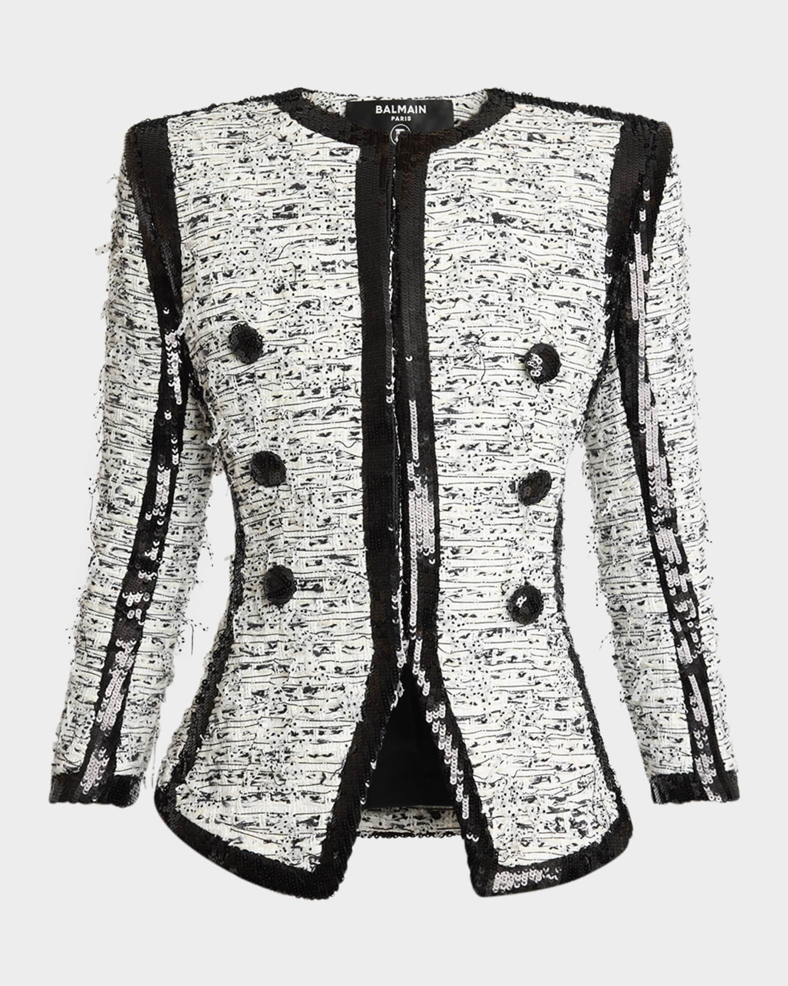 Balmain Collarless Raw Edge Sequined Blazer Neiman Marcus