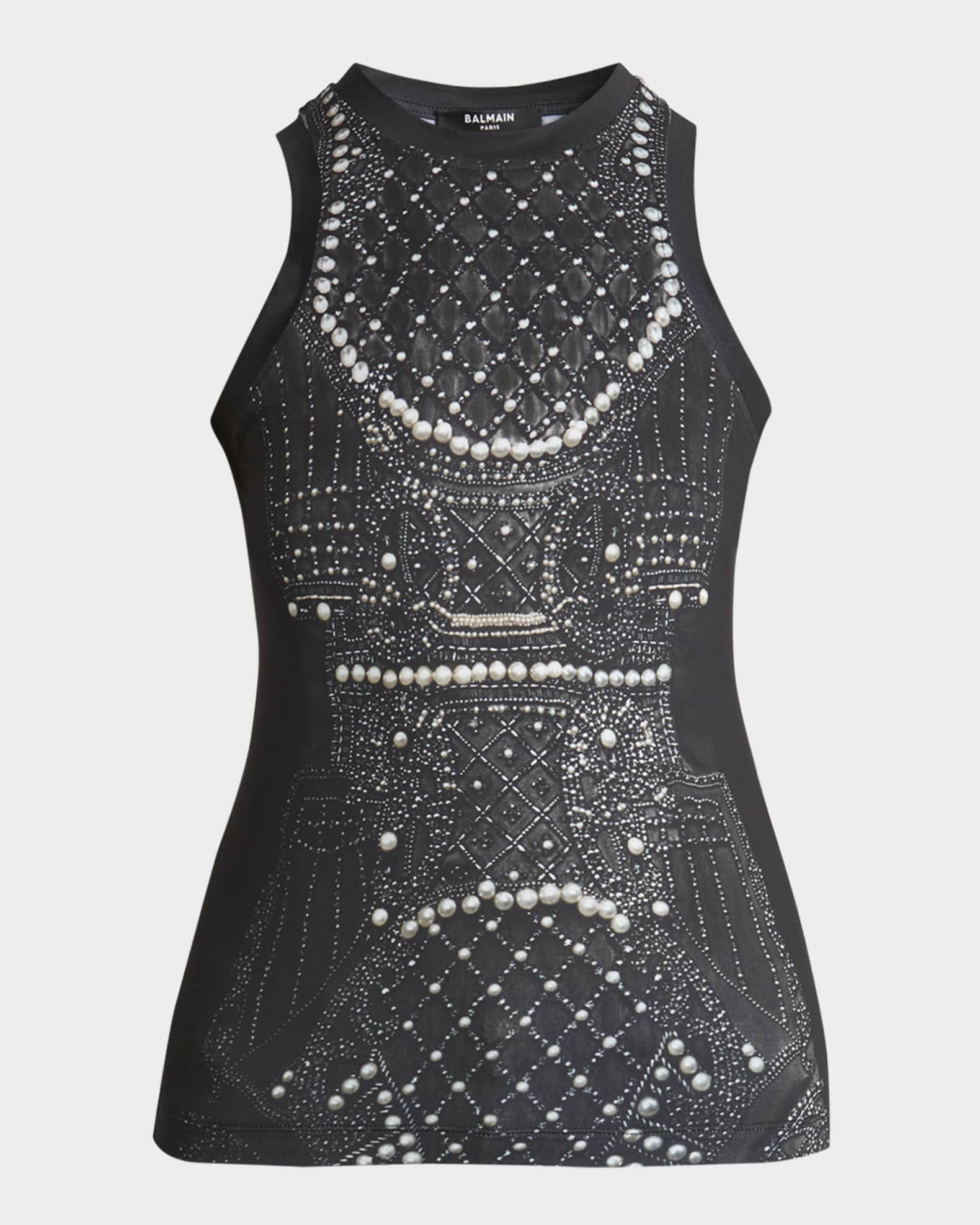 Pearl Crystal Trompe Loeil Tank Top 0