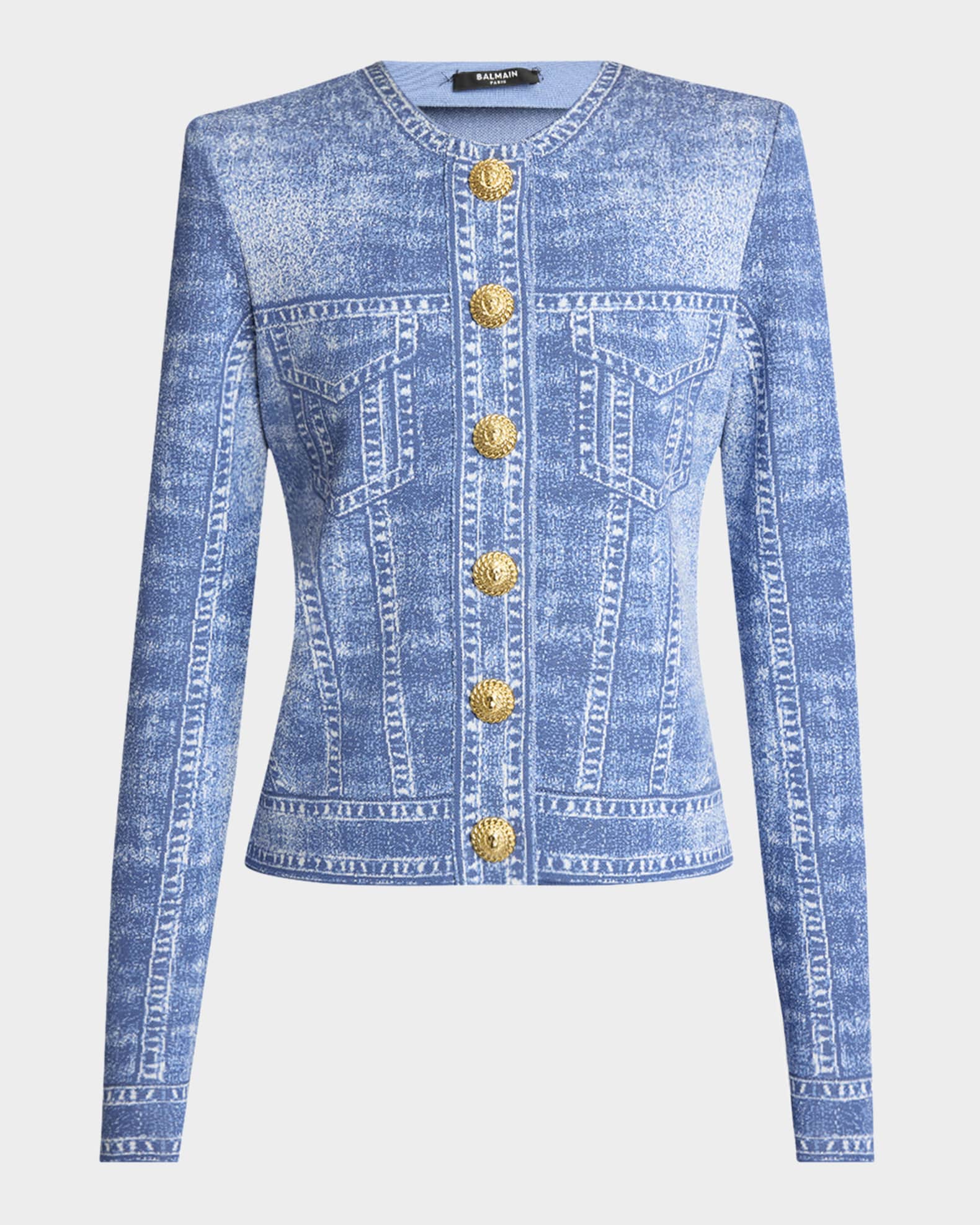 ジャケット BALMAIN LS 2 PKTS DENIM TROMPE L`OEIL CARDIGAN Denim Trompe L'oeli Collection | Neiman Marcus