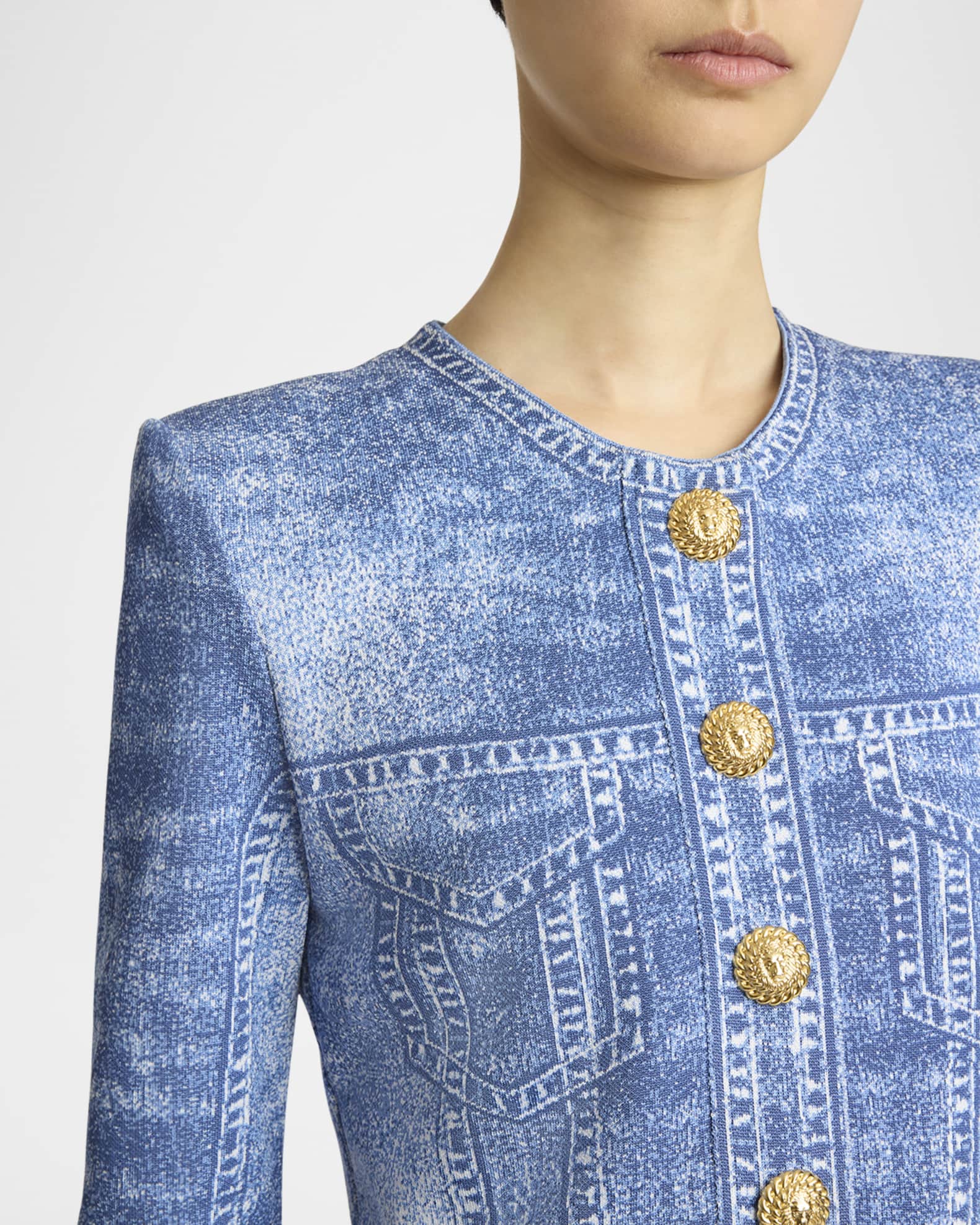 ジャケット BALMAIN LS 2 PKTS DENIM TROMPE L`OEIL CARDIGAN Denim Trompe L'oeli Collection | Neiman Marcus