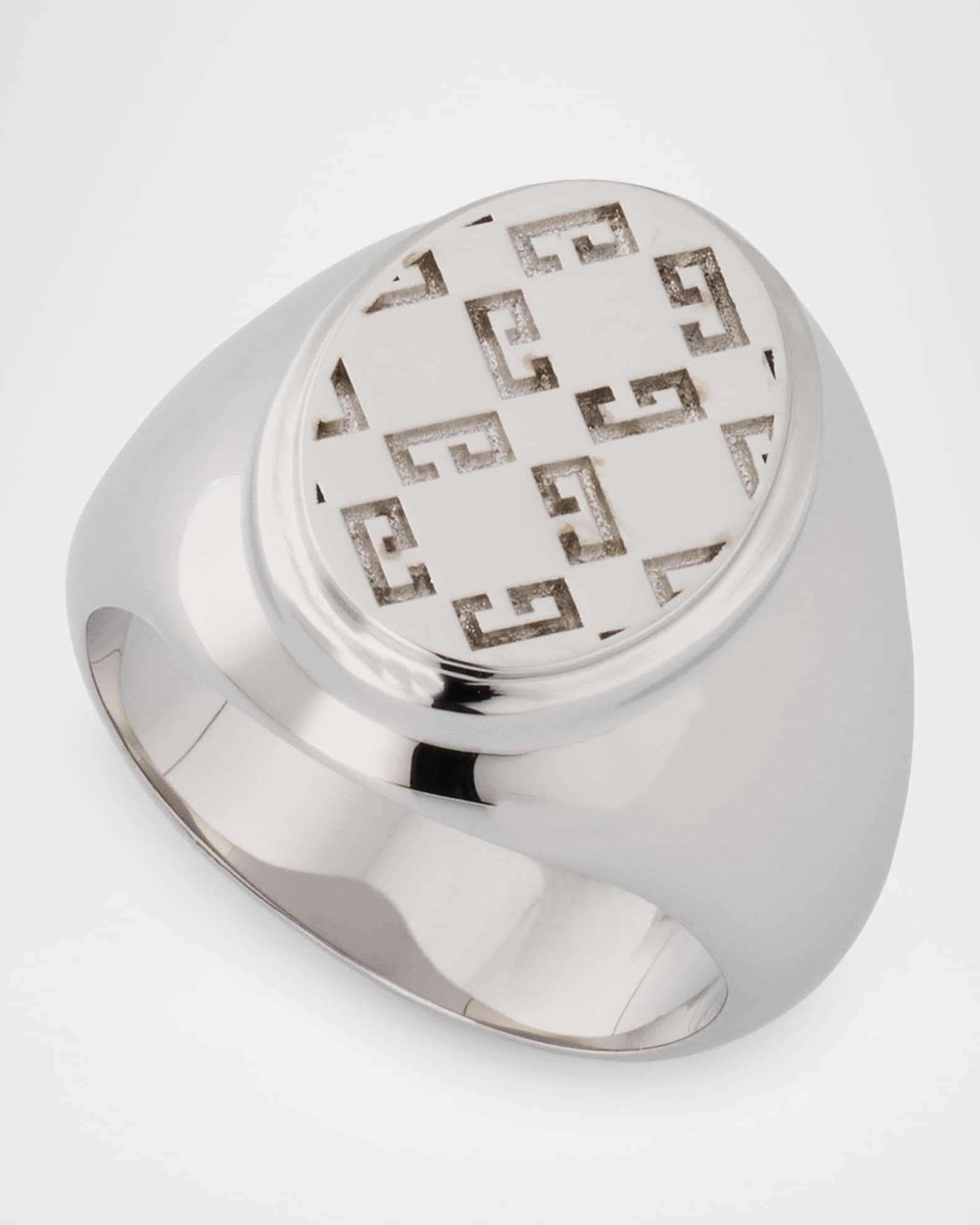 GIVENCHY RING SILVERY リング Givenchy Men's 2G Monogram Silvery Signet Ring | Neiman Marcus