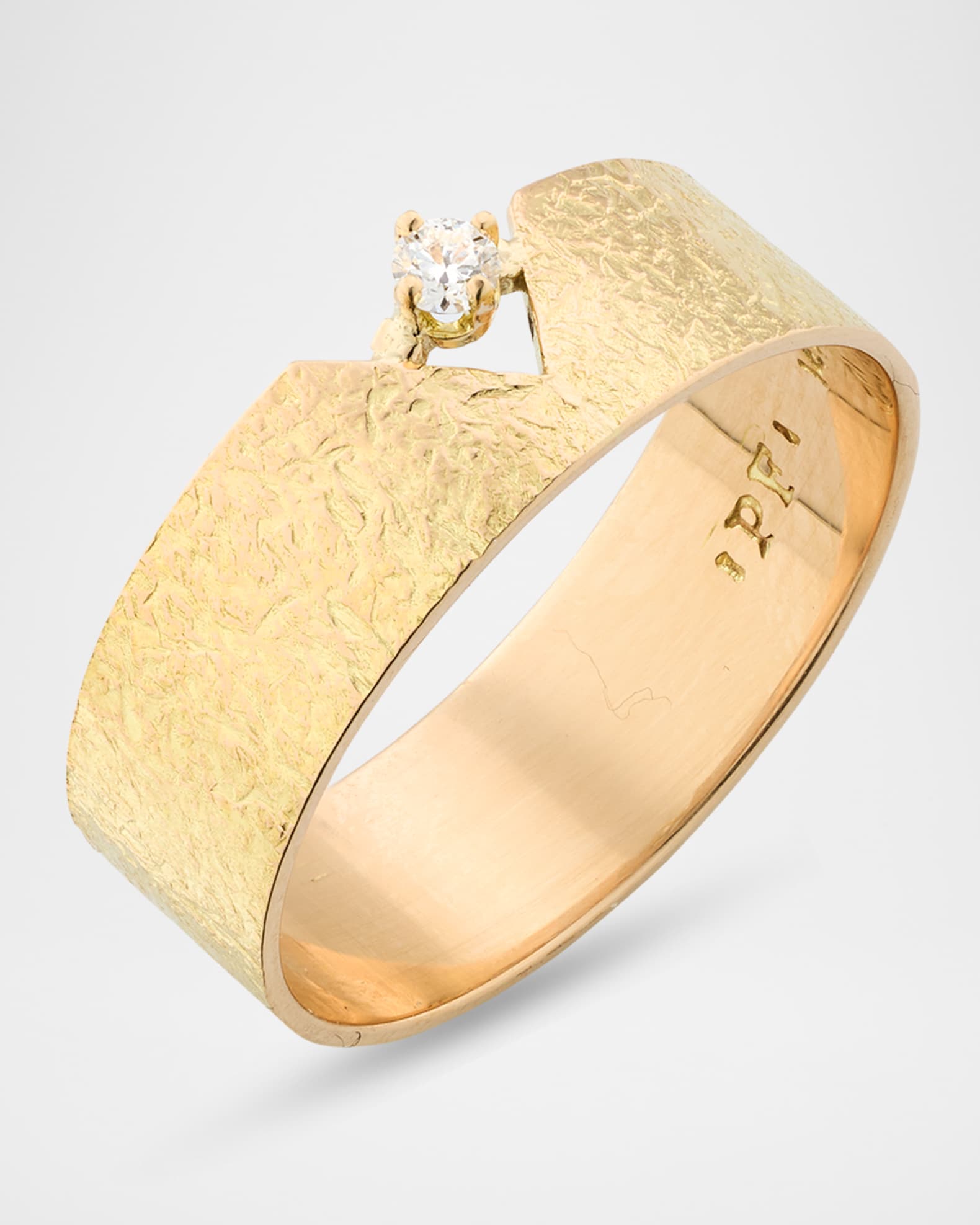 14K Yellow Gold Foil Tube Ring with Diamond - Thumbnail 2