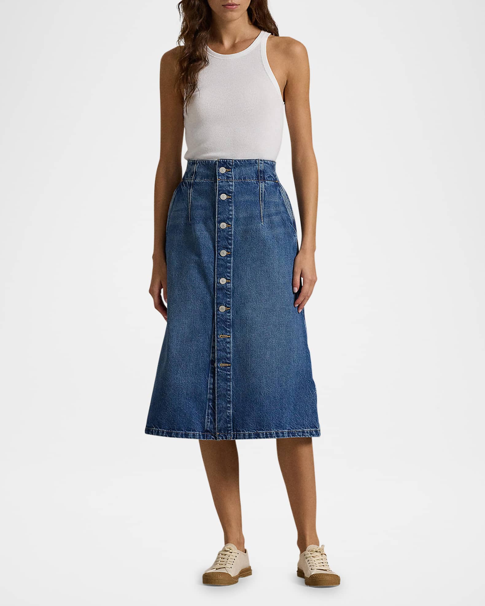 Ralph lauren denim midi skirt deals